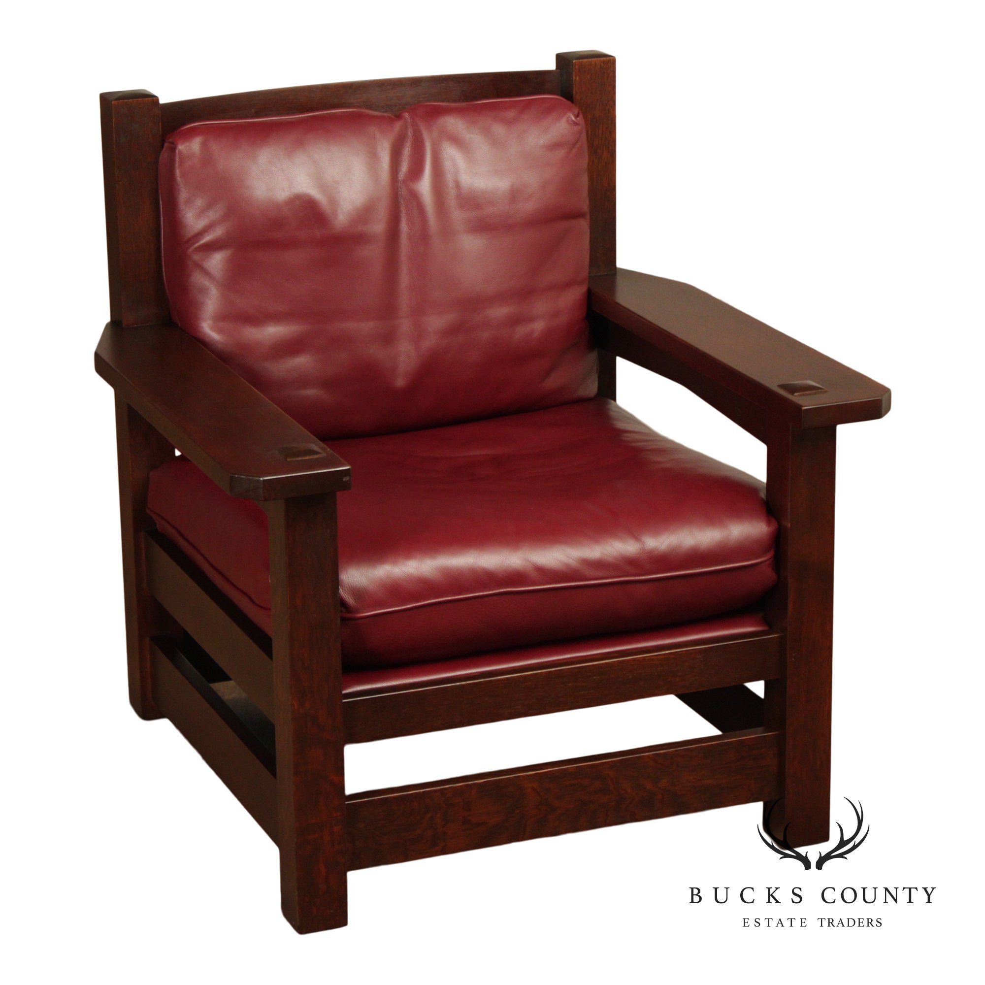 Stickley Mission Collection Oak And Red Leather Eastwood Chair