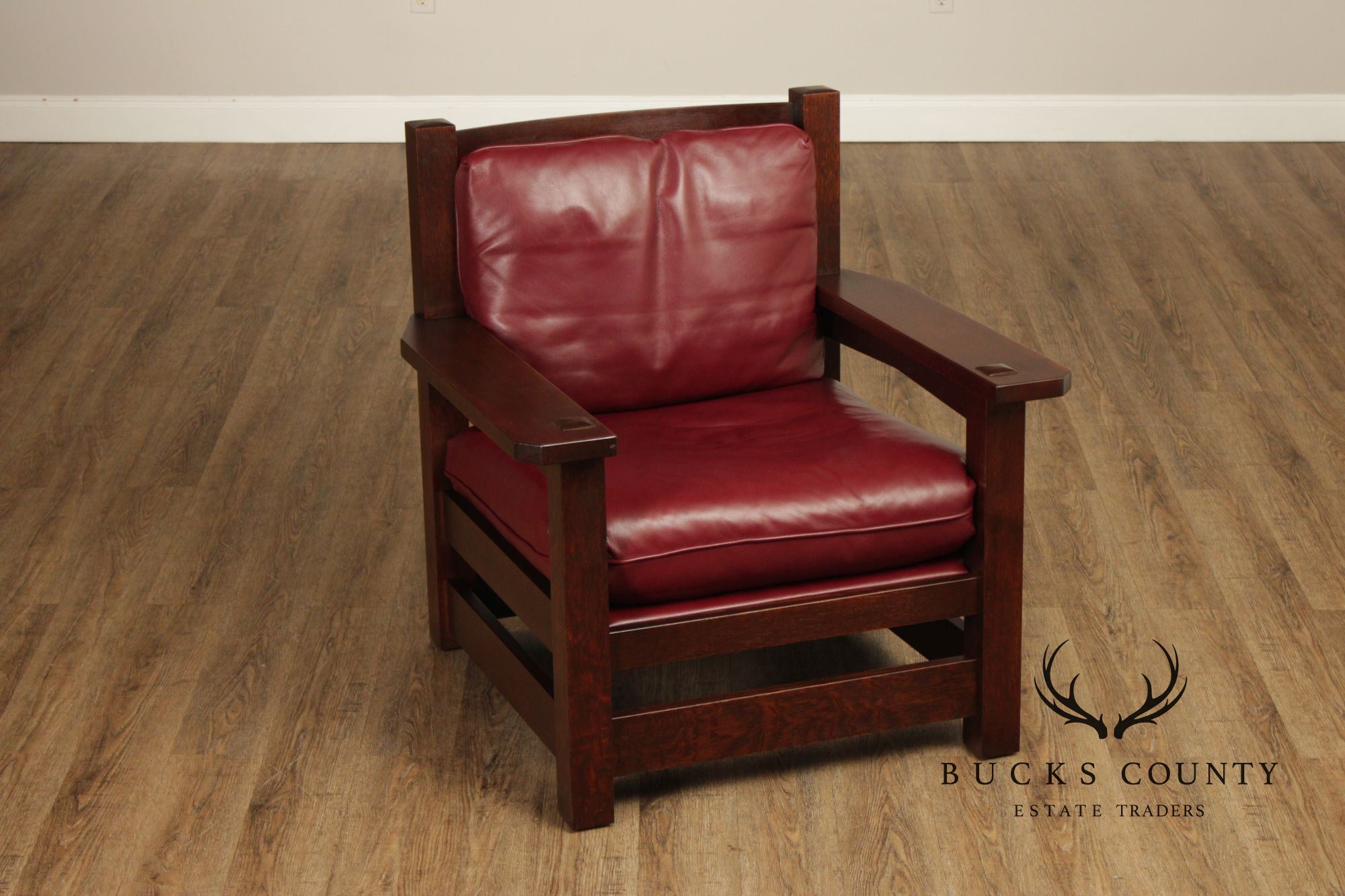 Stickley Mission Collection Oak And Red Leather Eastwood Chair