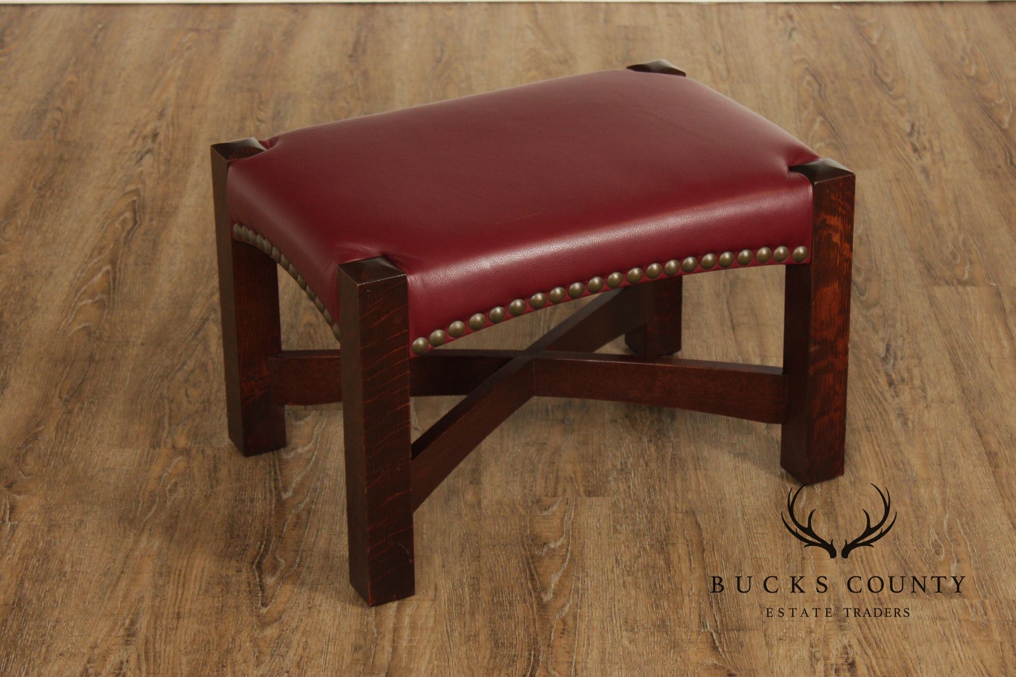 Stickley Mission Collection Oak Eastwood Footstool With Red Leather Upholstery