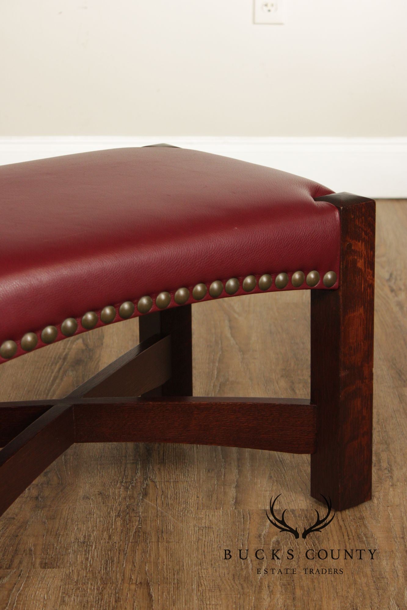Stickley Mission Collection Oak Eastwood Footstool With Red Leather Upholstery