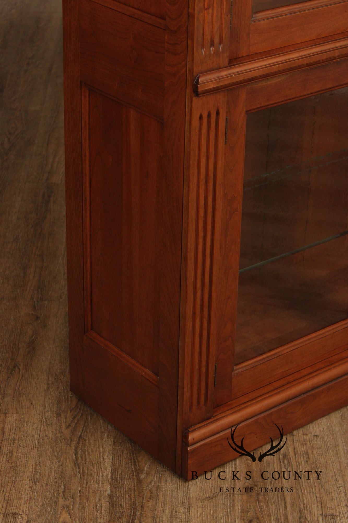 Stickley Tall Cherry Traditional Lighted Glass Door Display Cabinet
