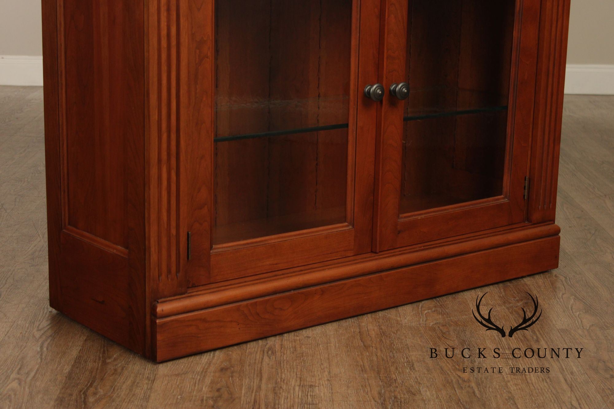 Stickley Tall Cherry Traditional Lighted Glass Door Display Cabinet