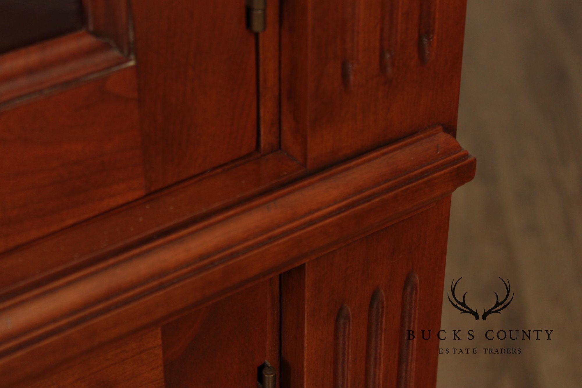 Stickley Tall Cherry Traditional Lighted Glass Door Display Cabinet