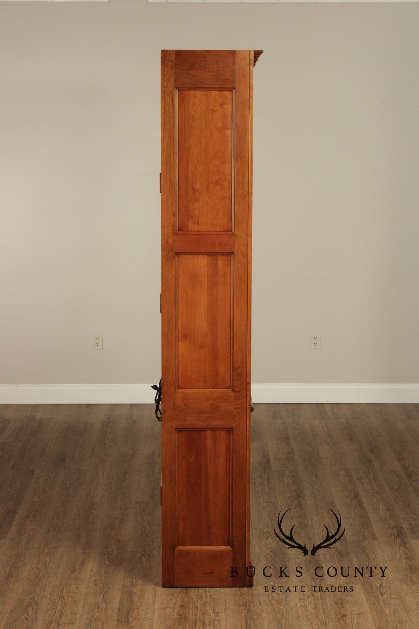 Stickley Tall Cherry Traditional Lighted Glass Door Display Cabinet