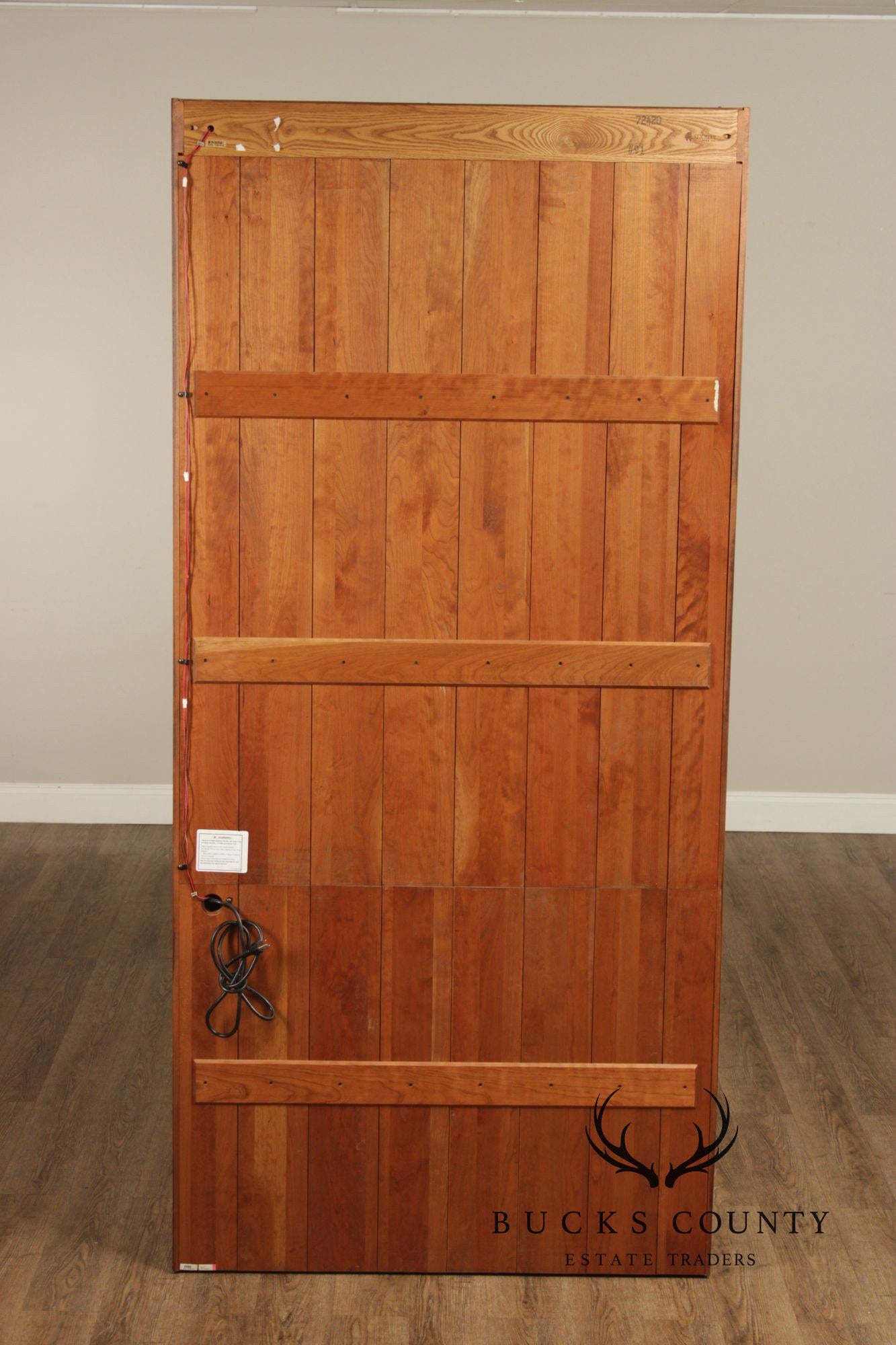 Stickley Tall Cherry Traditional Lighted Glass Door Display Cabinet