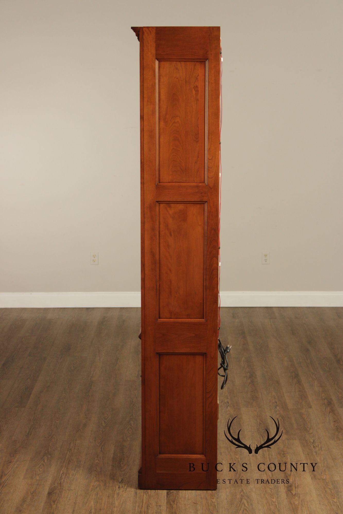 Stickley Tall Cherry Traditional Lighted Glass Door Display Cabinet