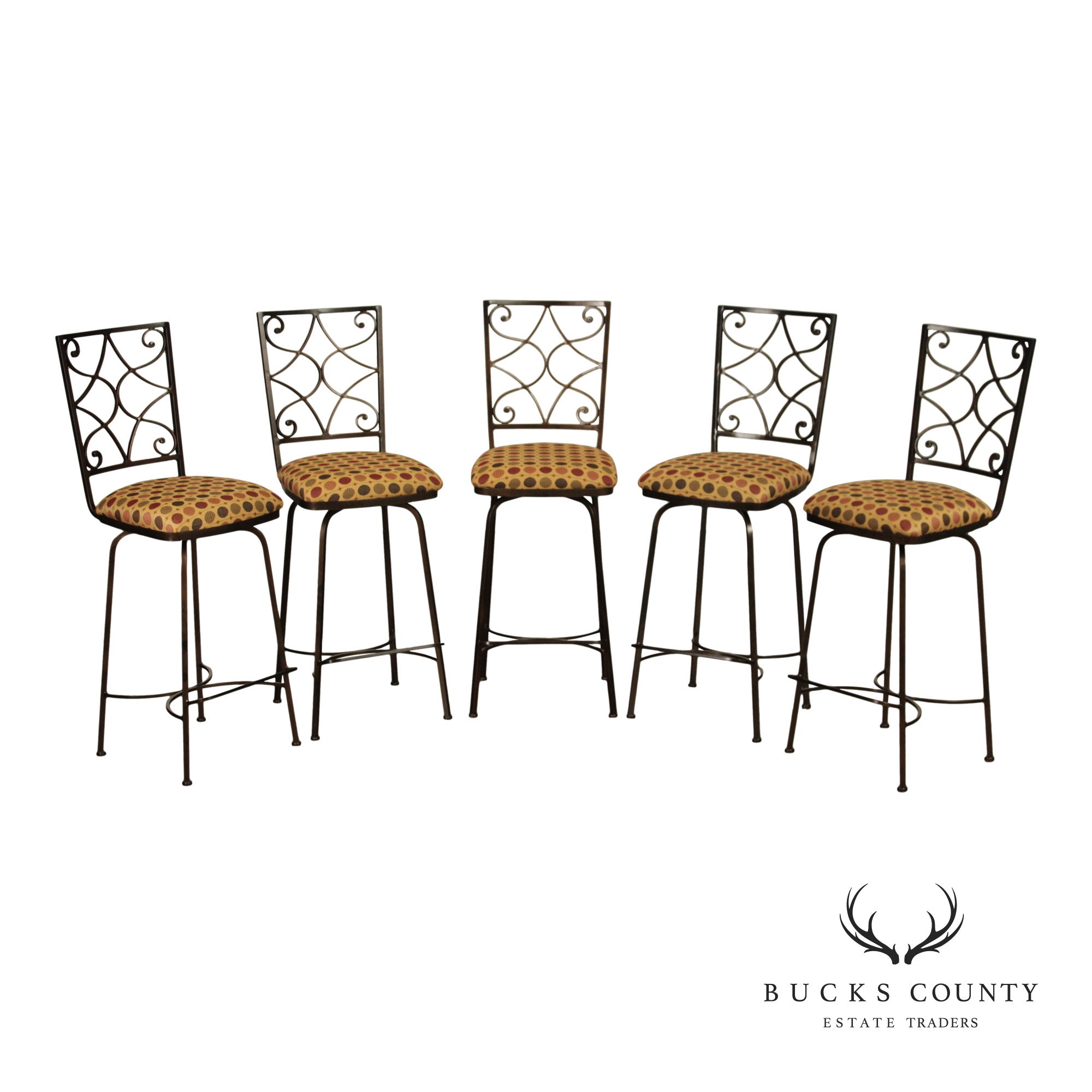 Charleston Forge Set of Five Wrought Iron Swivel Bar Stools