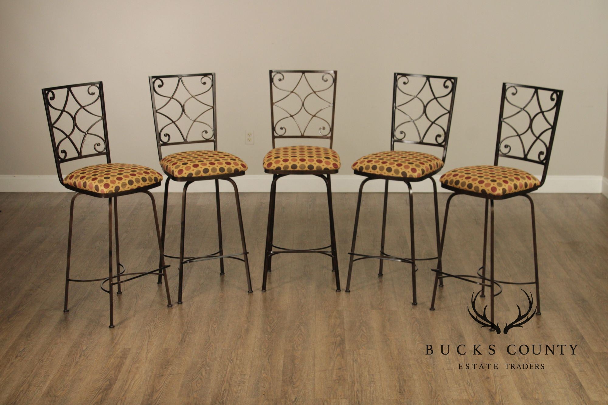 Charleston Forge Set of Five Wrought Iron Swivel Bar Stools