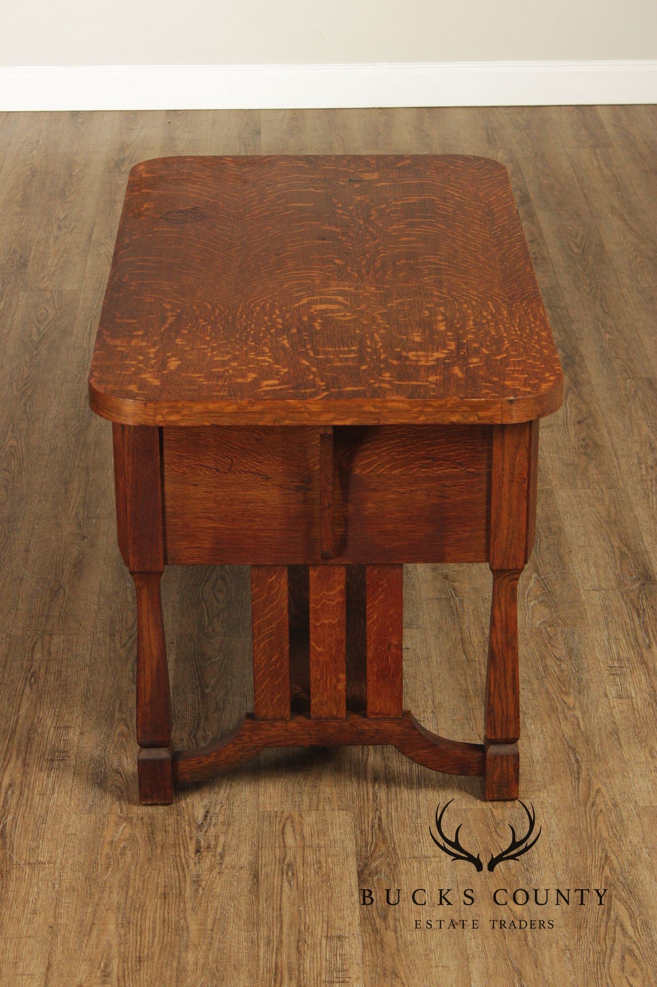 Antique Mission Arts & Crafts Quarter Sawn Oak 5 Drawer Library Table Desk
