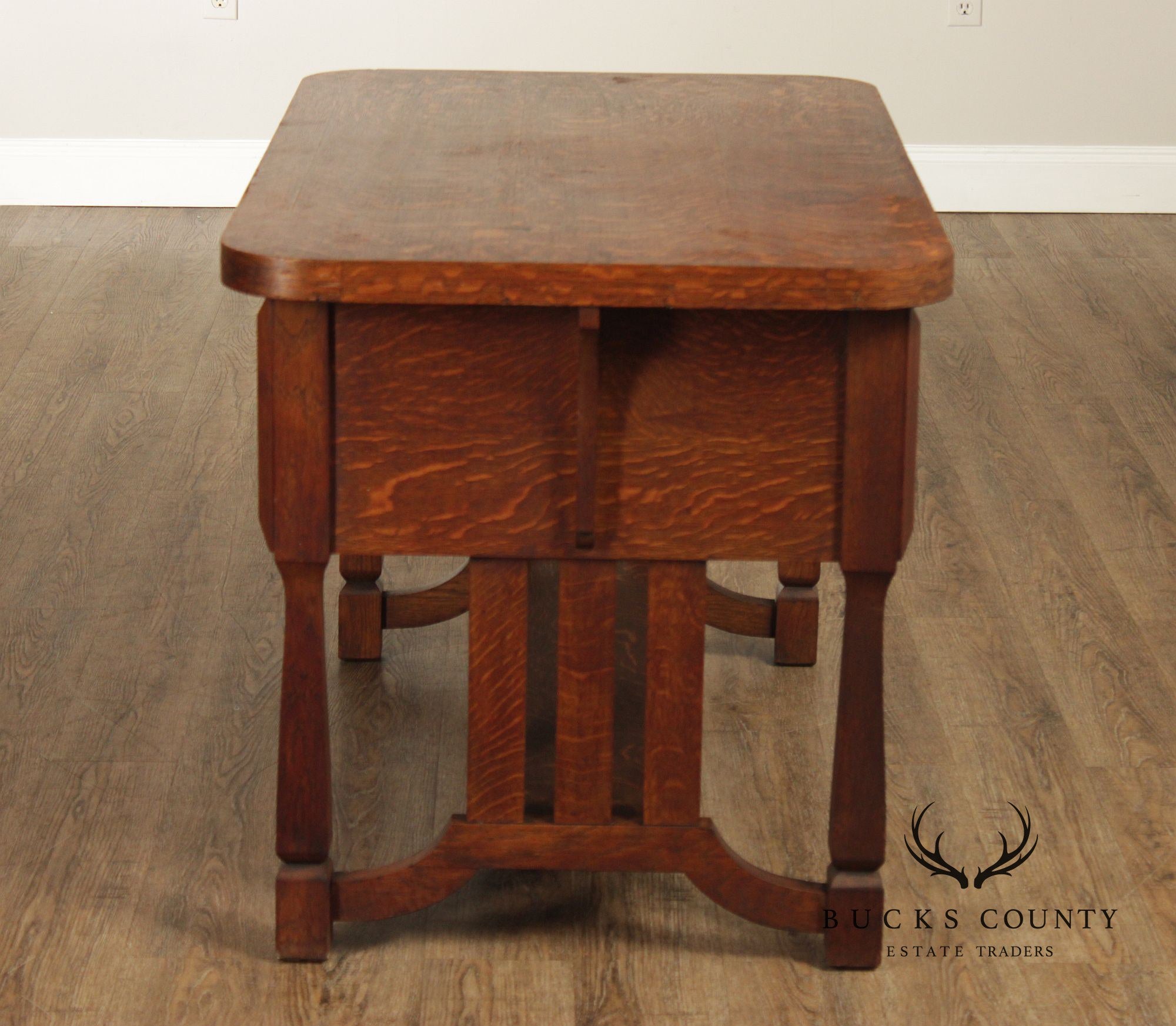 Antique Mission Arts & Crafts Quarter Sawn Oak 5 Drawer Library Table Desk