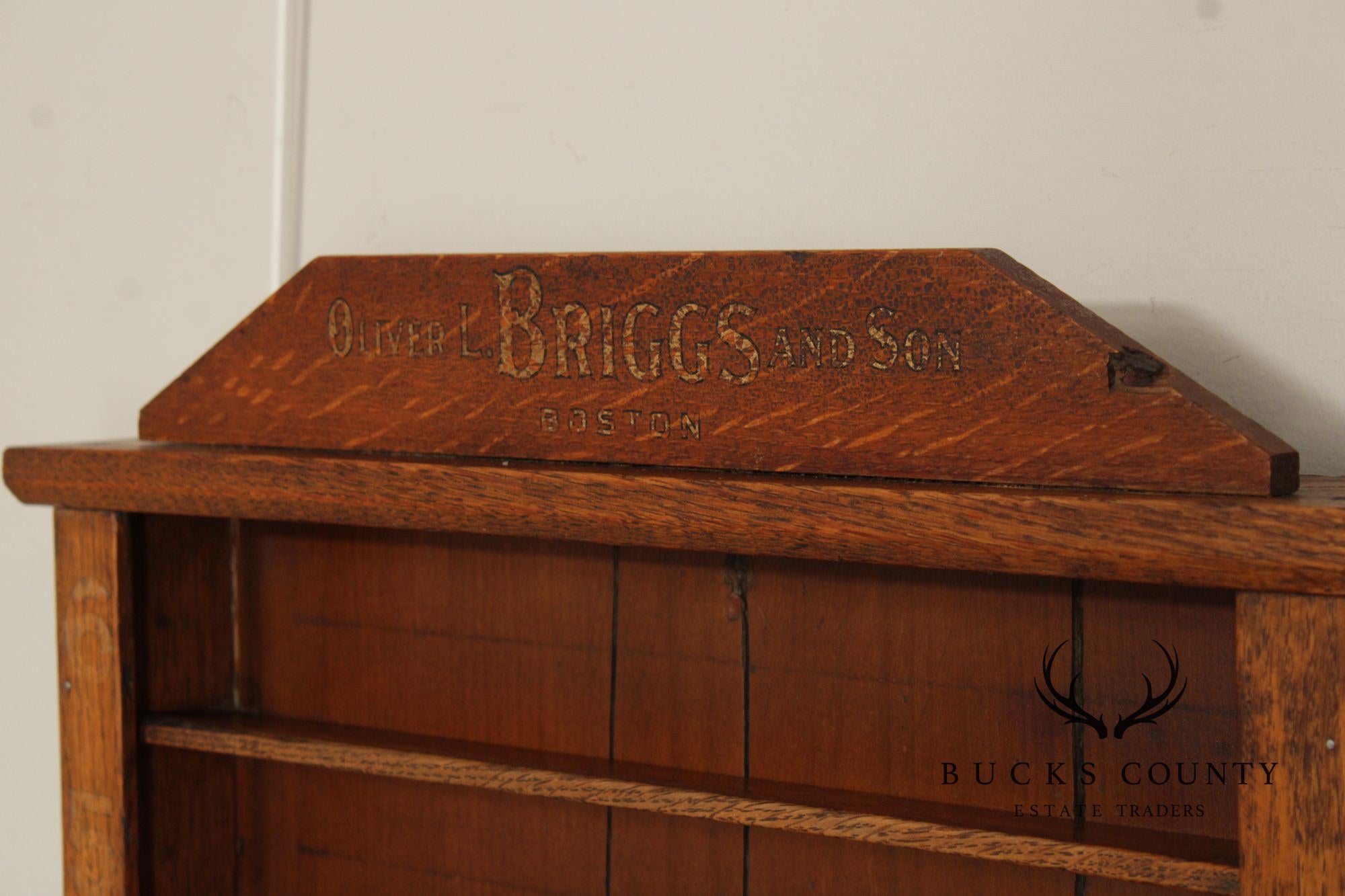 Oliver L. Briggs & Son Antique American Oak Billiards Shelf Cabinet