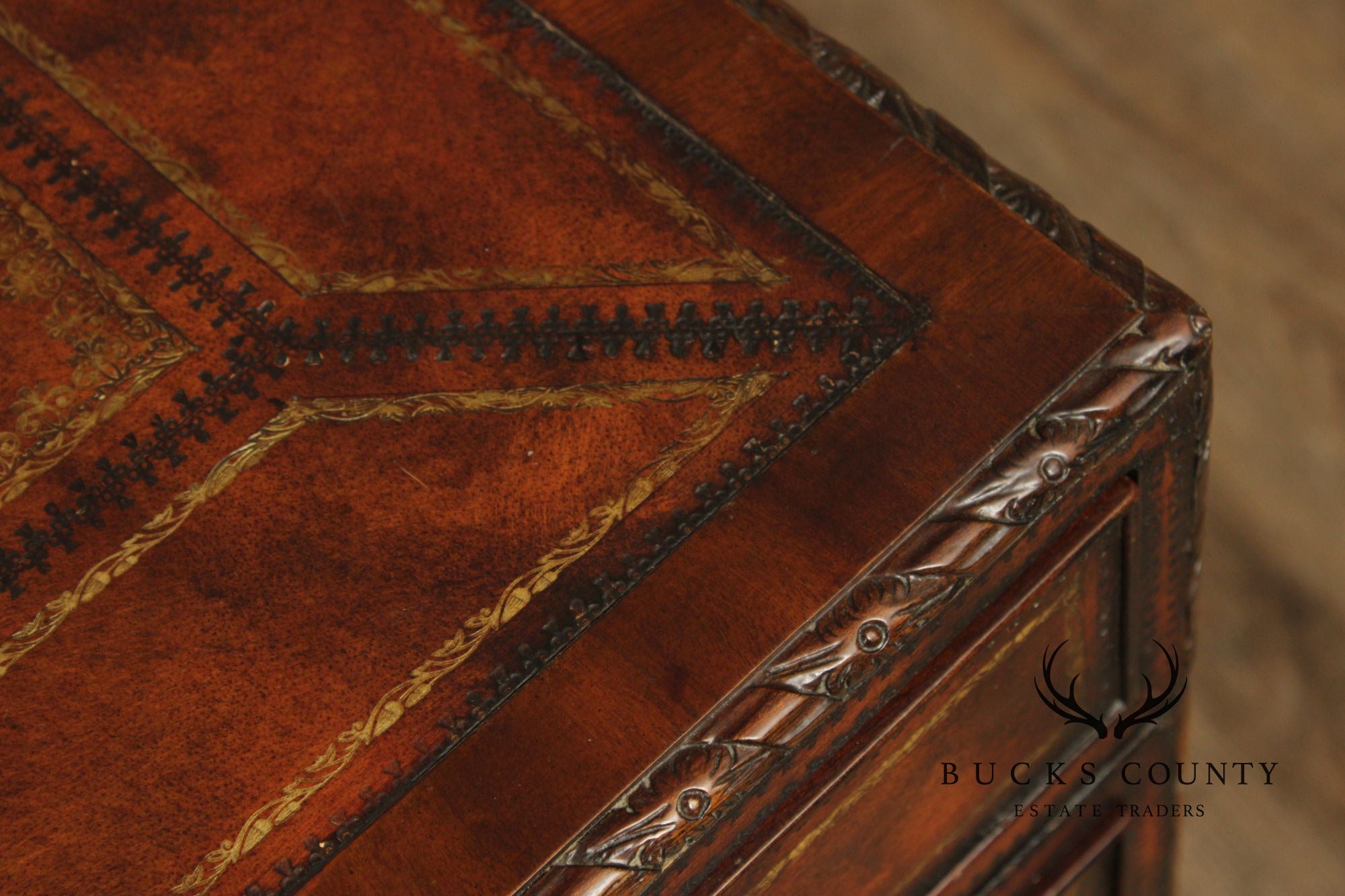 Maitland Smith Georgian Style Tooled Leather Executive Partner Desk