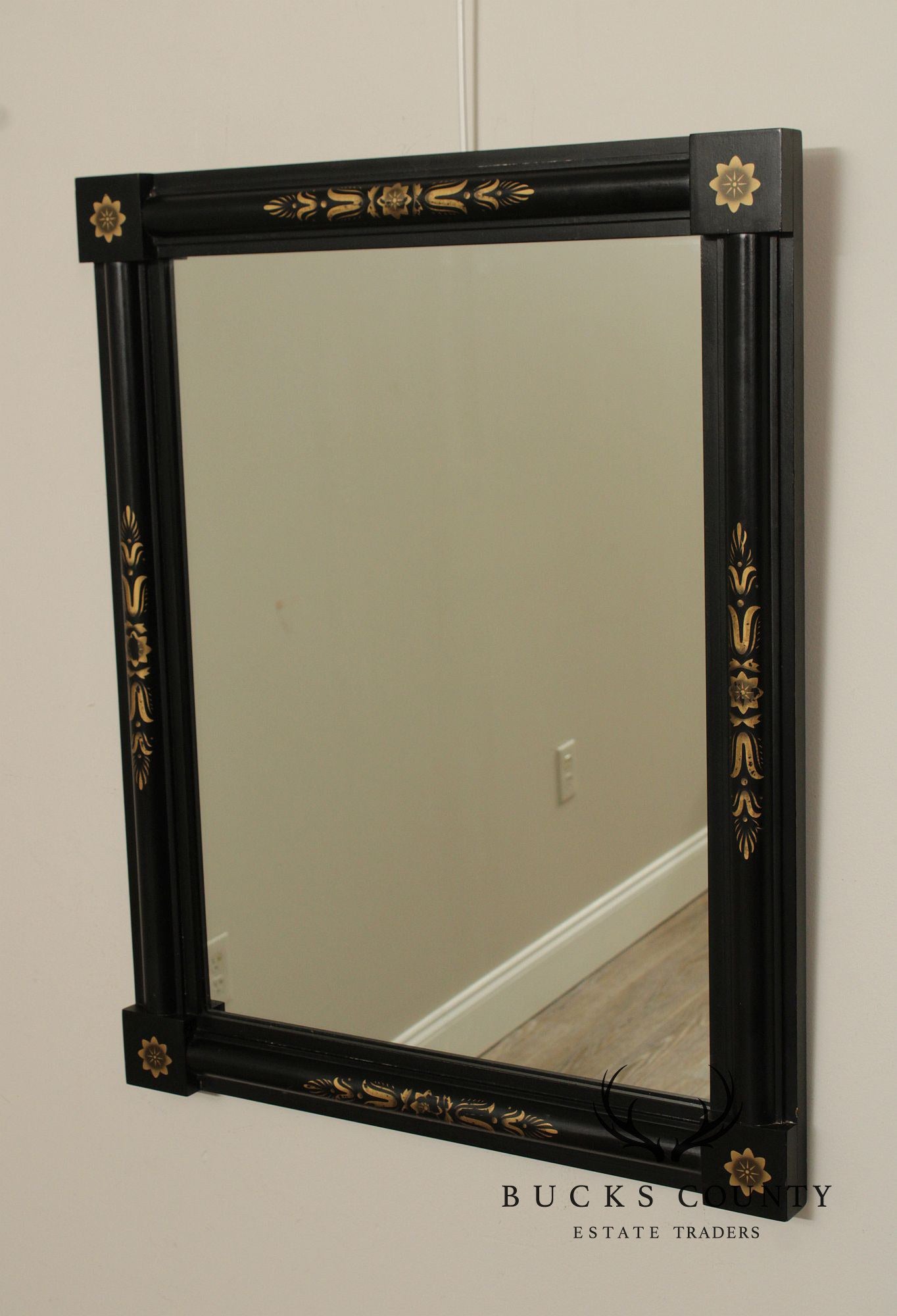 Early American Style Ebonized and Stencil Painted Mirror