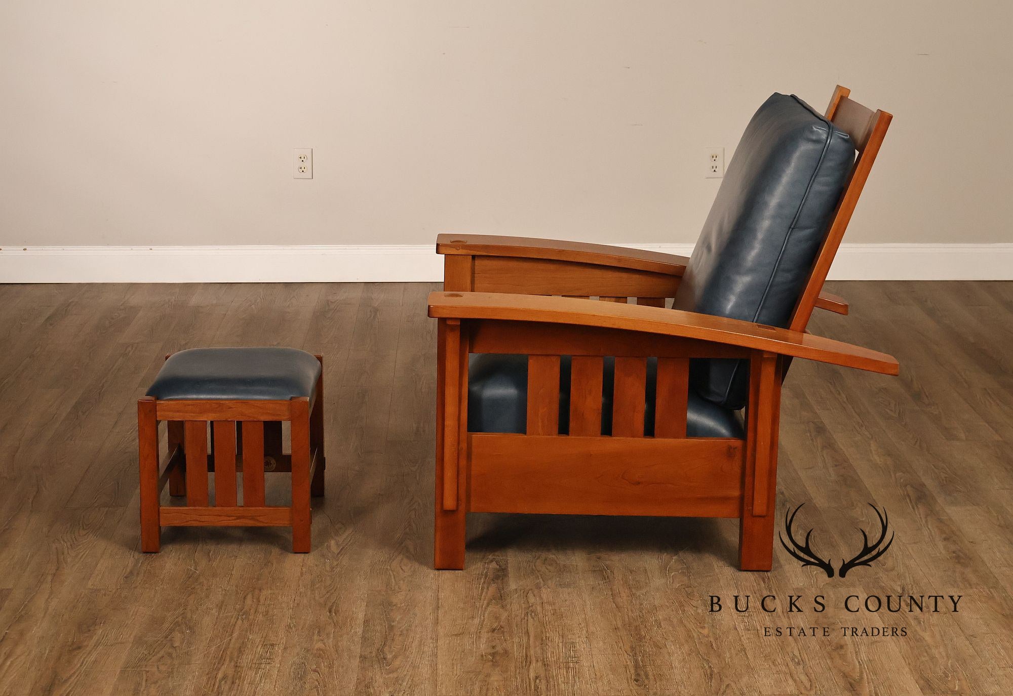 Stickley Mission Collection Cherry Bow Arm Morris Chair and Ottoman