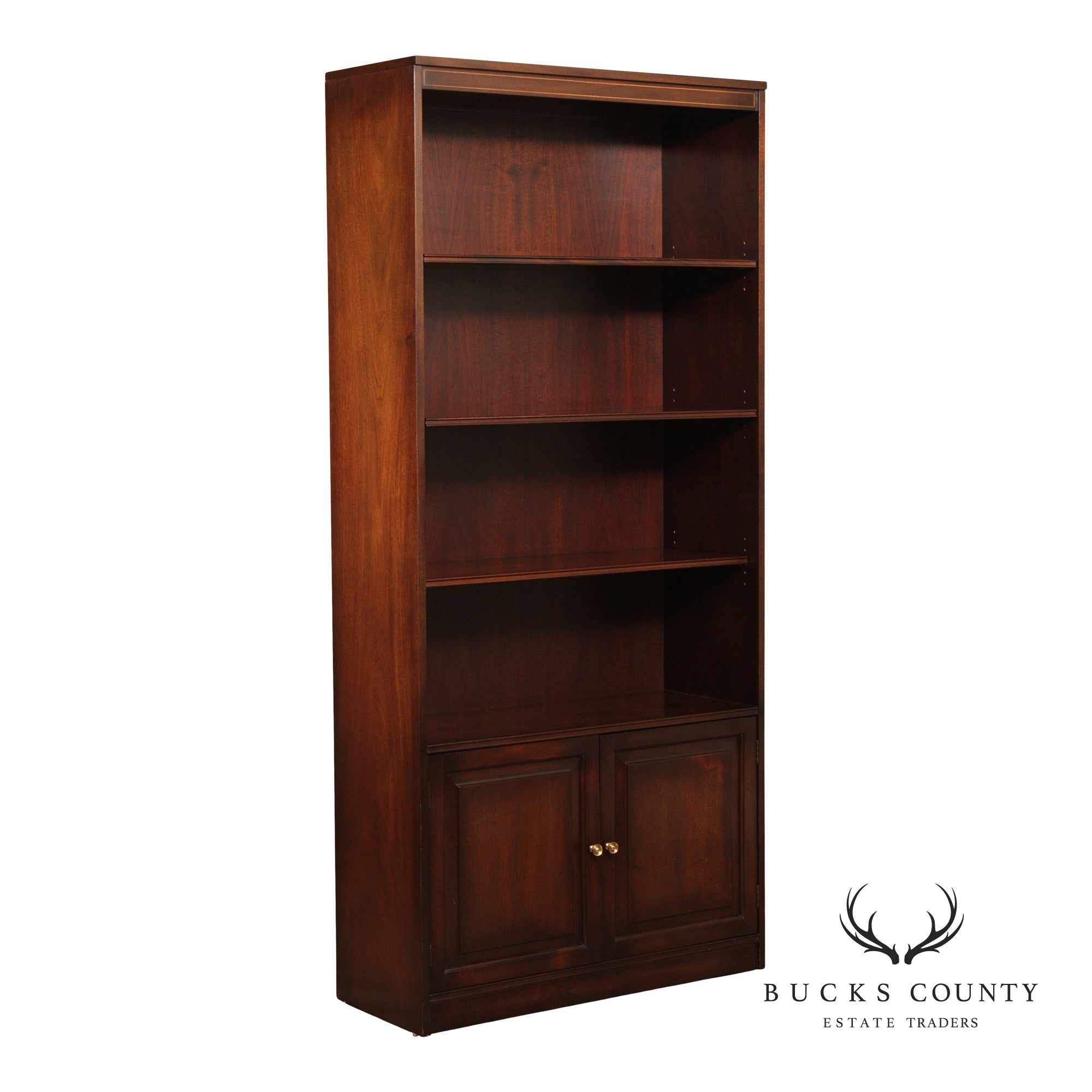 Mahogany Tall Open Bookcase With Lower Cabinet