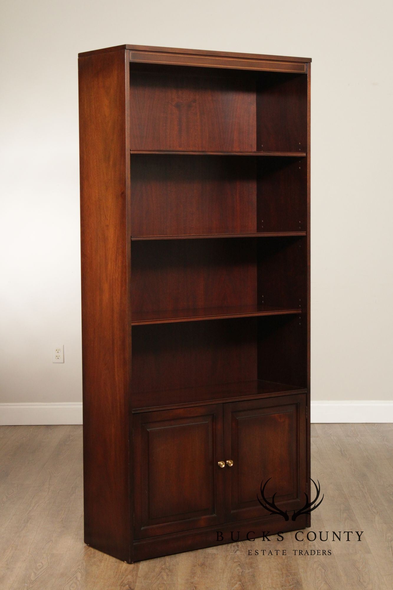 Mahogany Tall Open Bookcase With Lower Cabinet