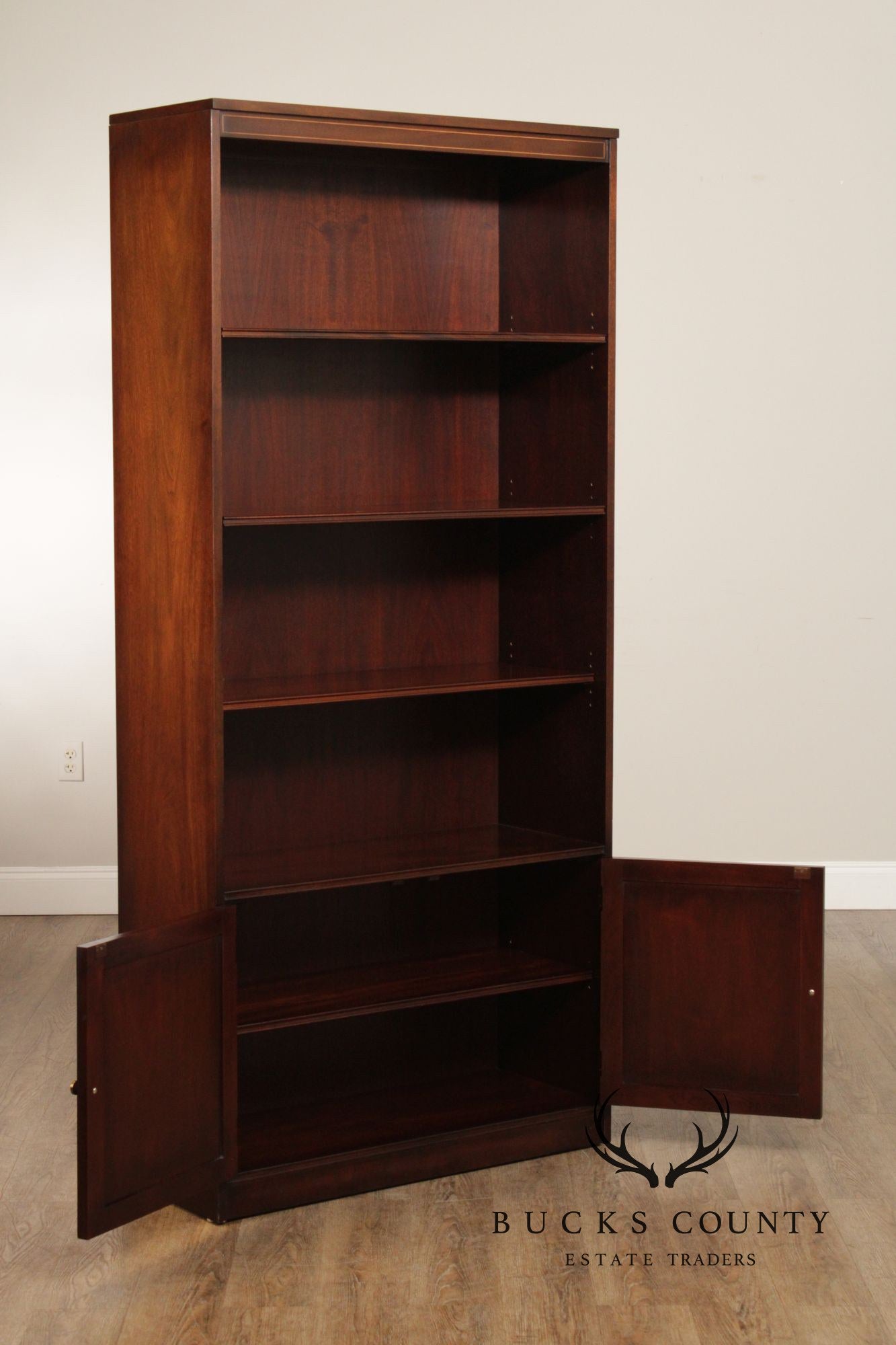 Mahogany Tall Open Bookcase With Lower Cabinet