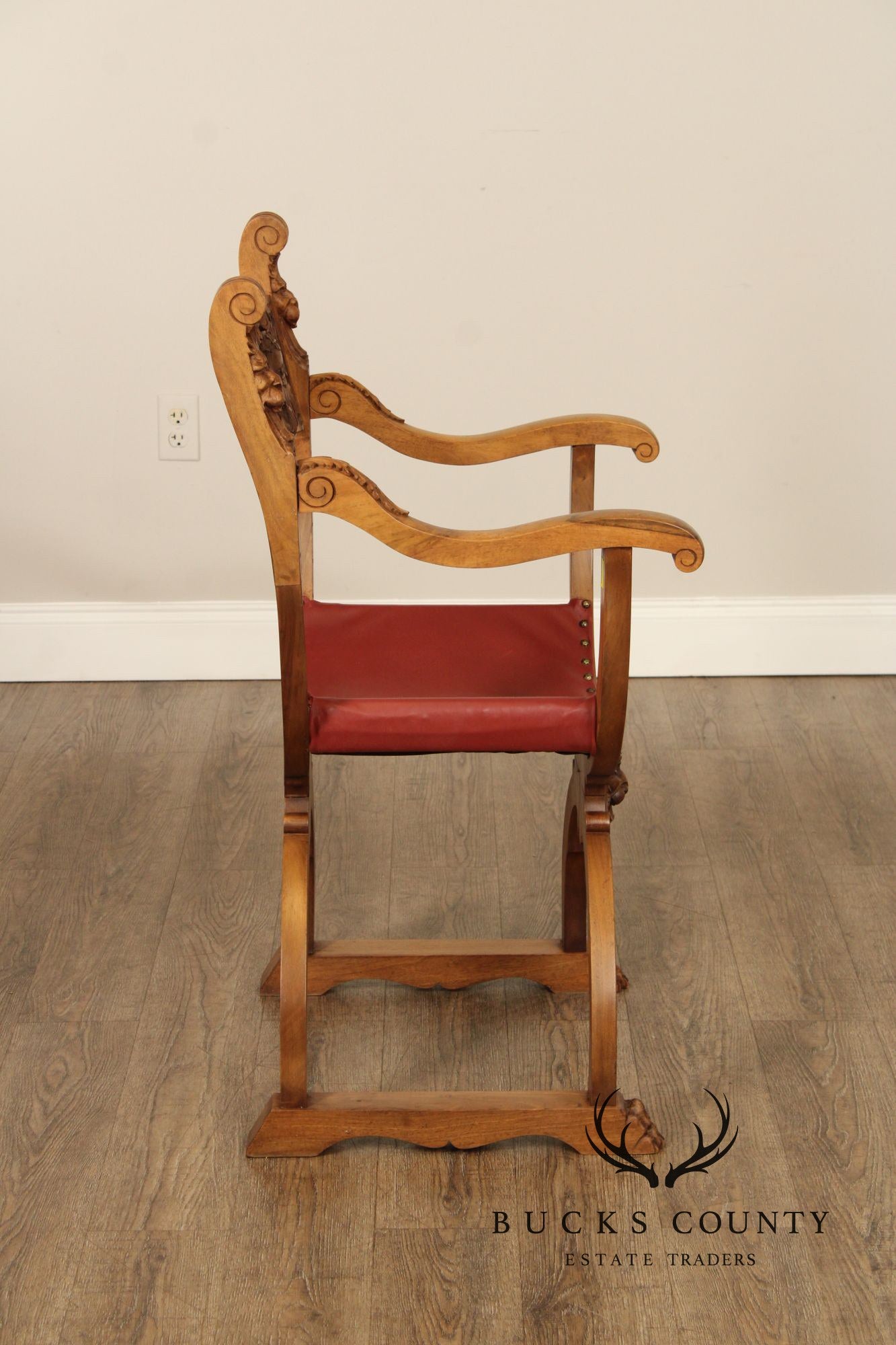 Antique Renaissance Revival Pair of Carved Walnut Savanarola Chairs