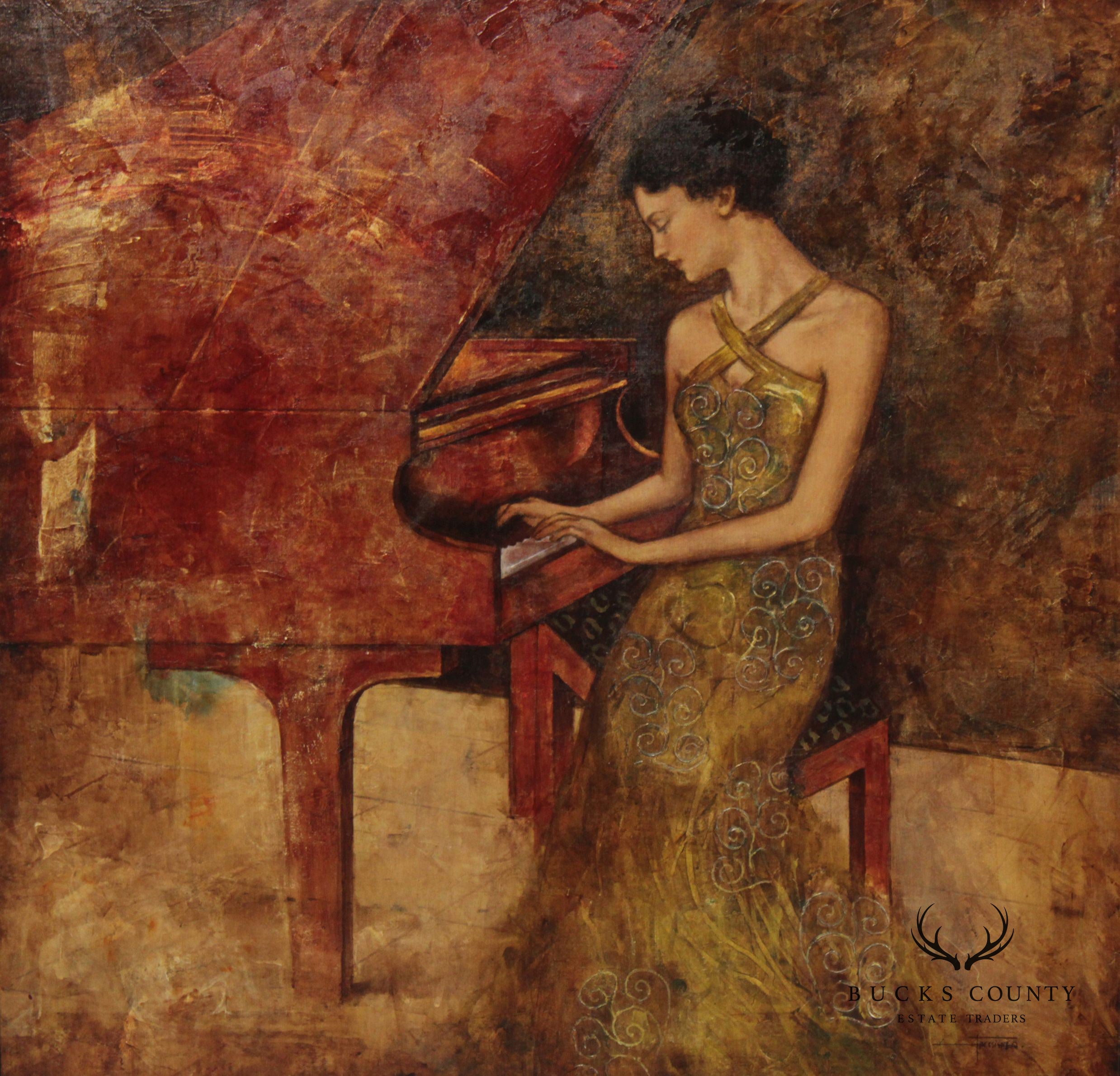 Francois Fressinier 'Piano Sonata' Large Serigraph on Canvas