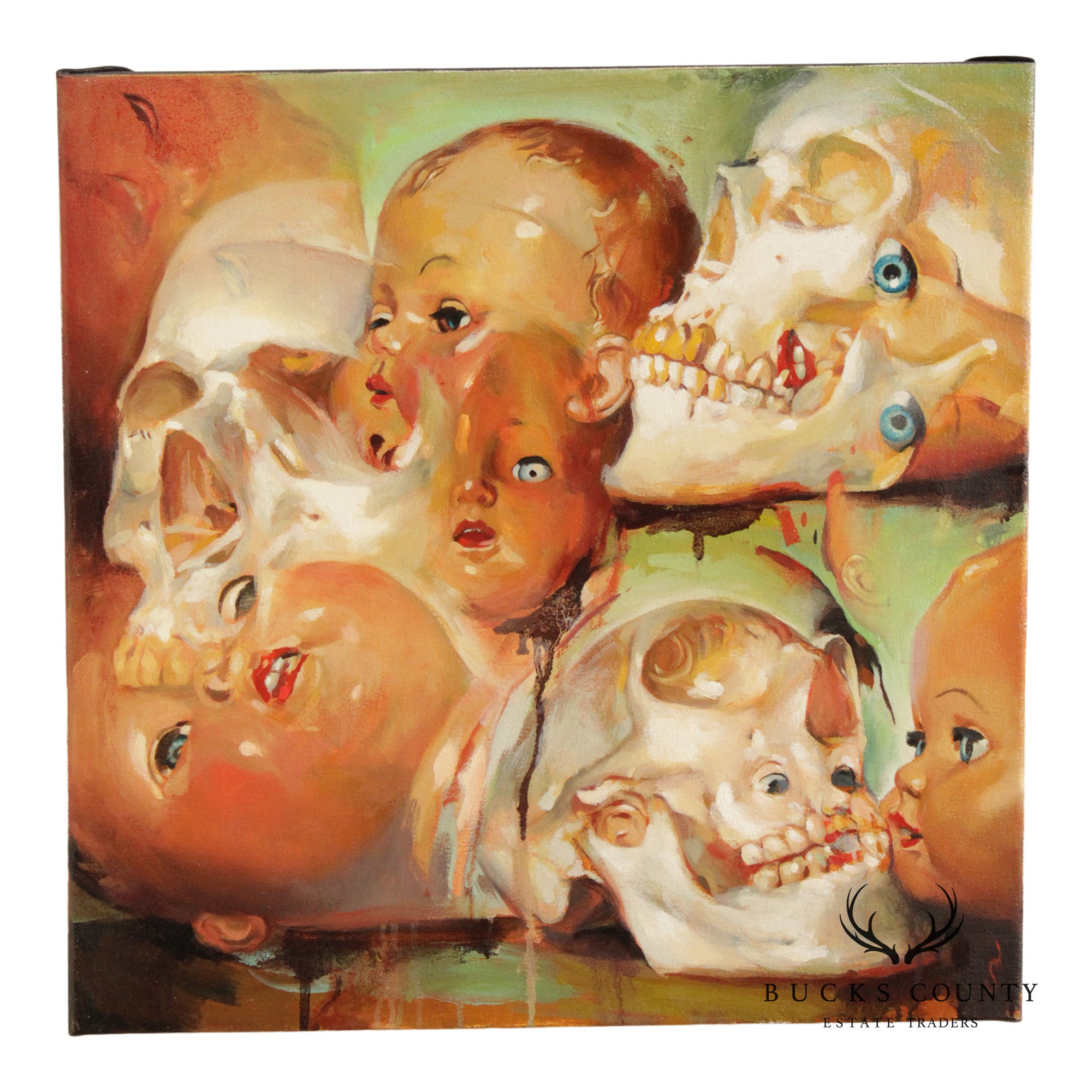 Shawn Barber Oil Painting, 'Multiple Skull Heads'