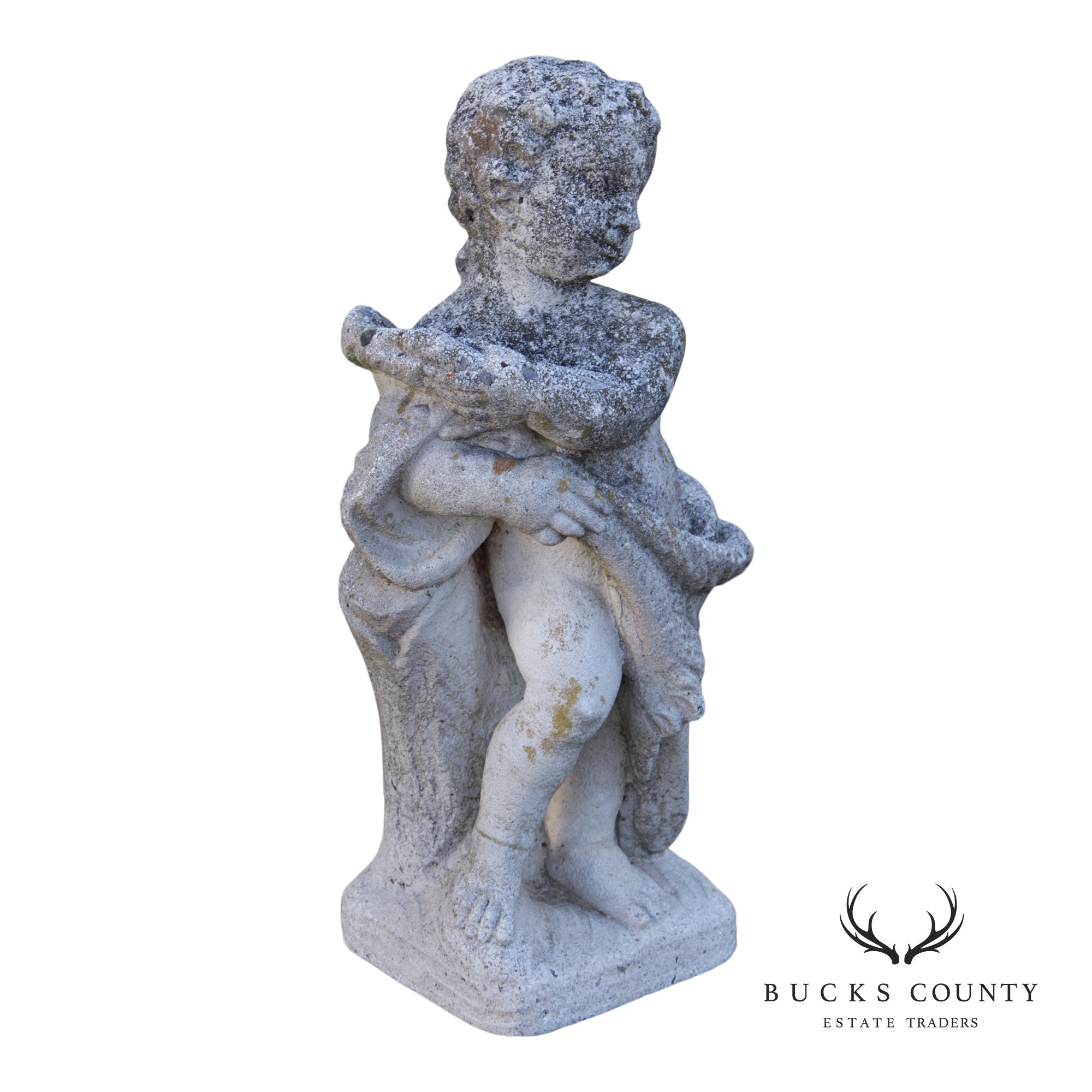 Vintage Cast Stone Cherub Garden Statue