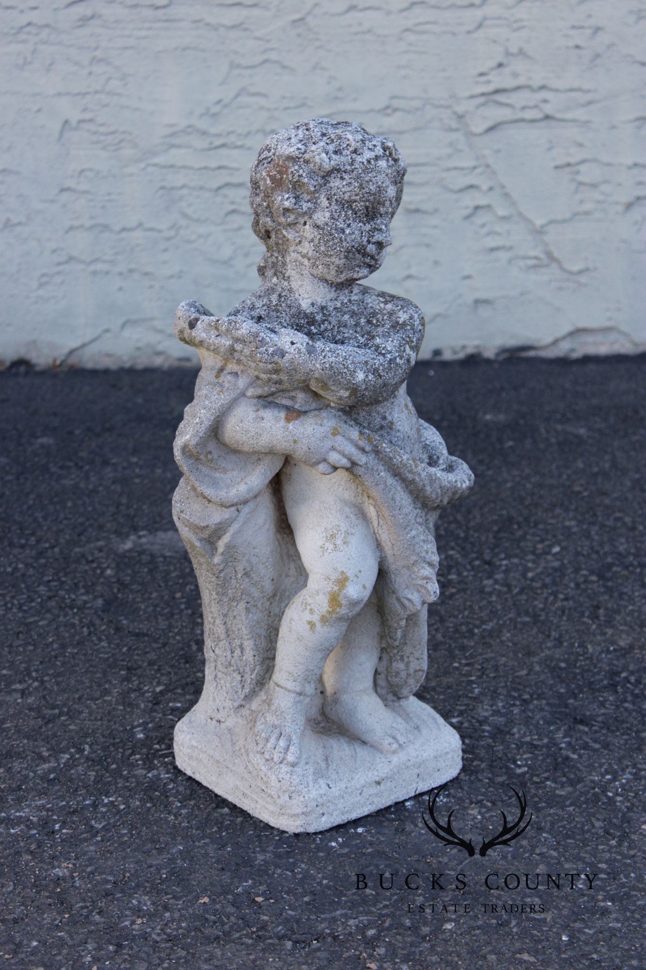 Vintage Cast Stone Cherub Garden Statue