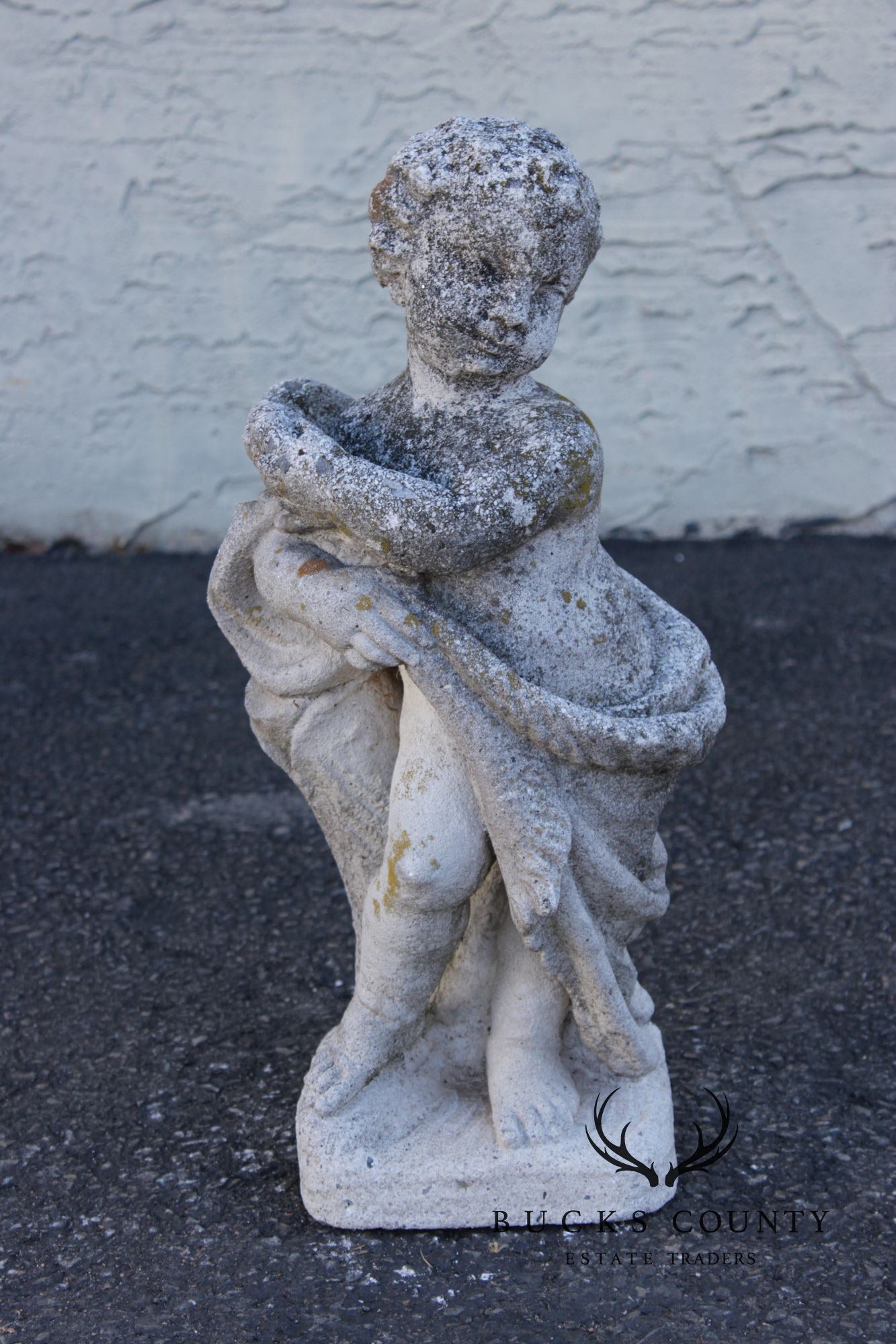 Vintage Cast Stone Cherub Garden Statue