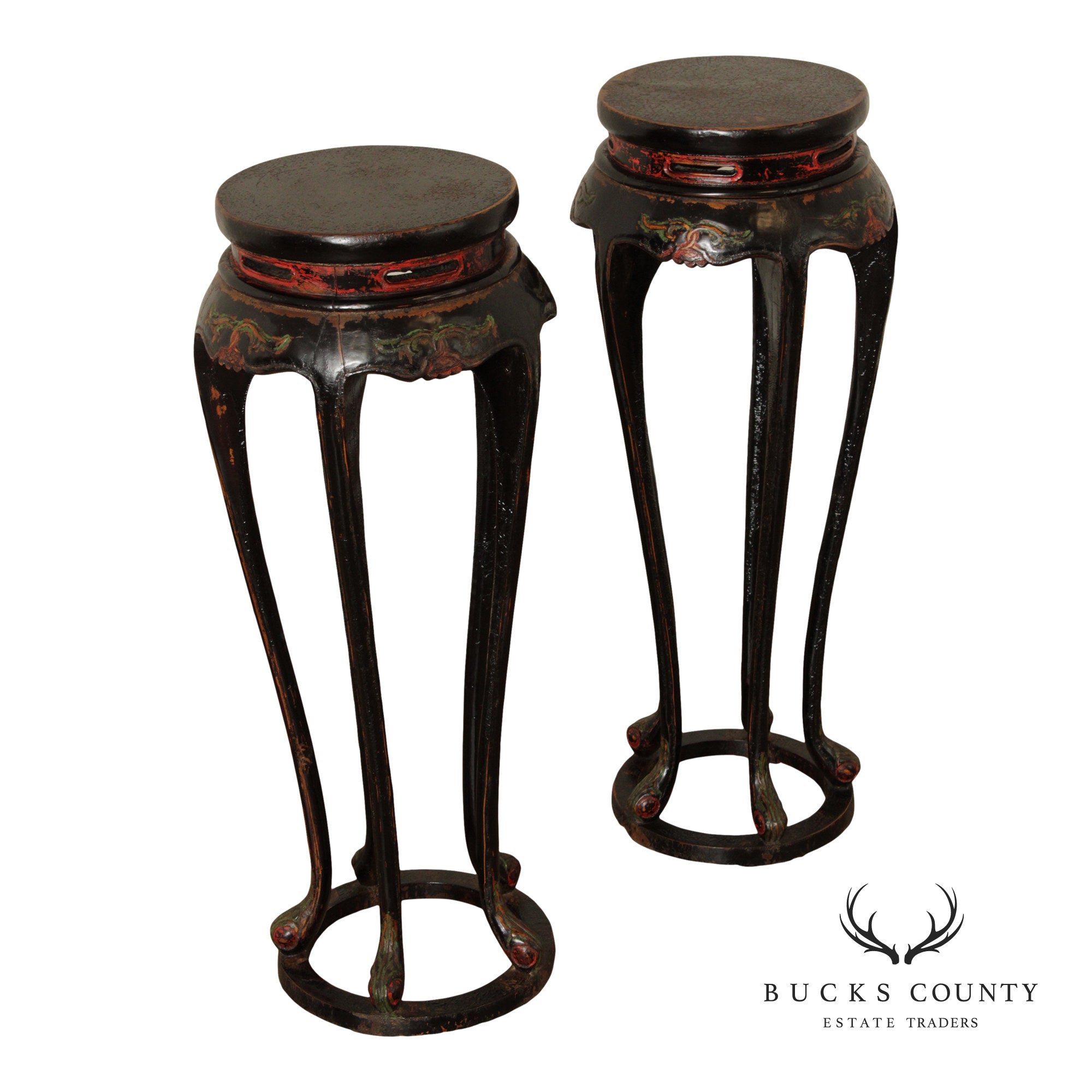 Vintage Asian Pair of Lacquered Plant Stands