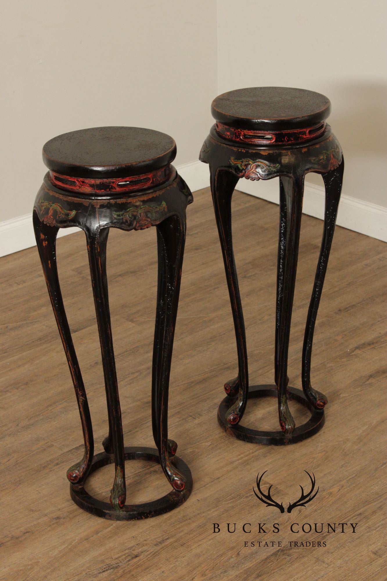 Vintage Asian Pair of Lacquered Plant Stands