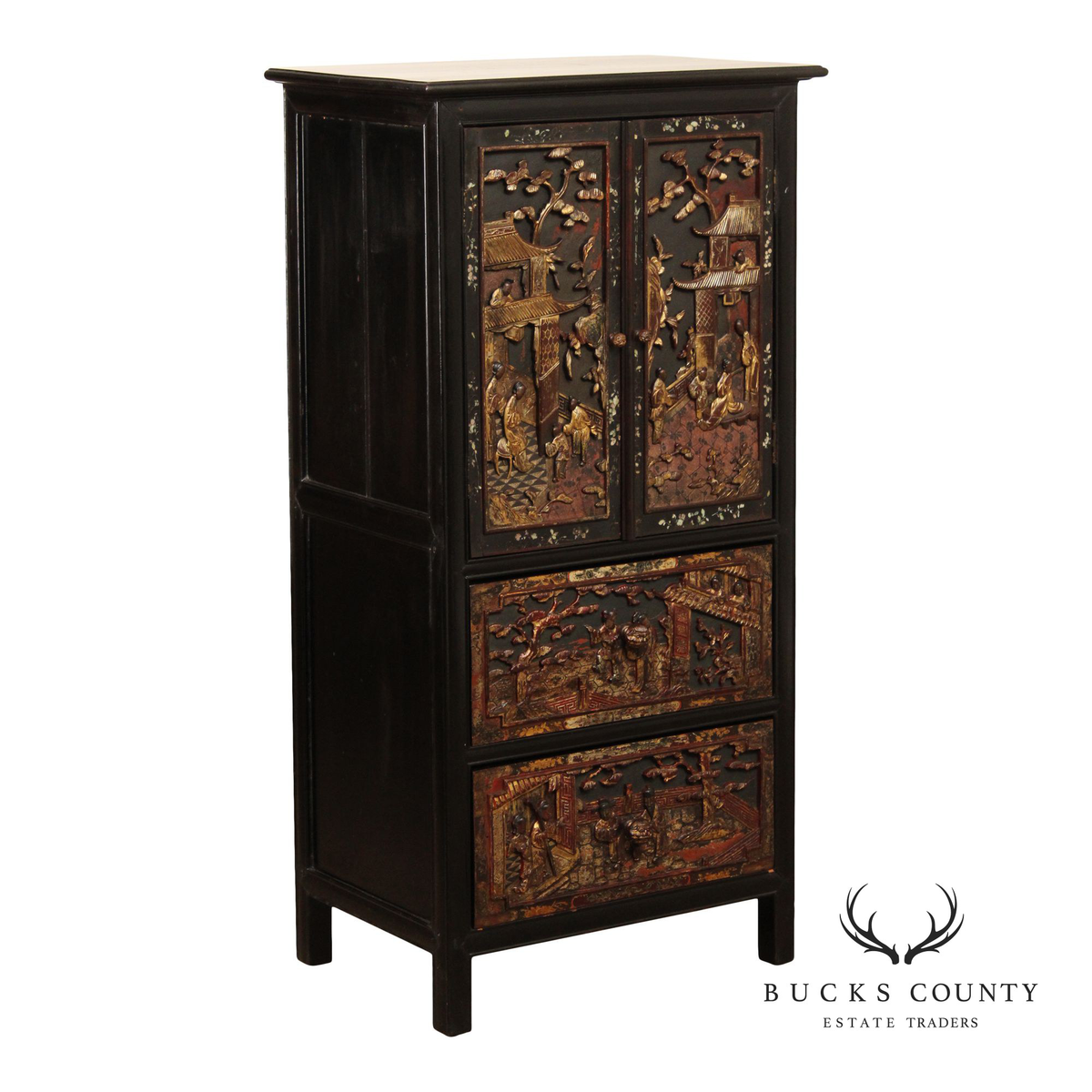 Chinese Export Style Carved Lacquer Cabinet