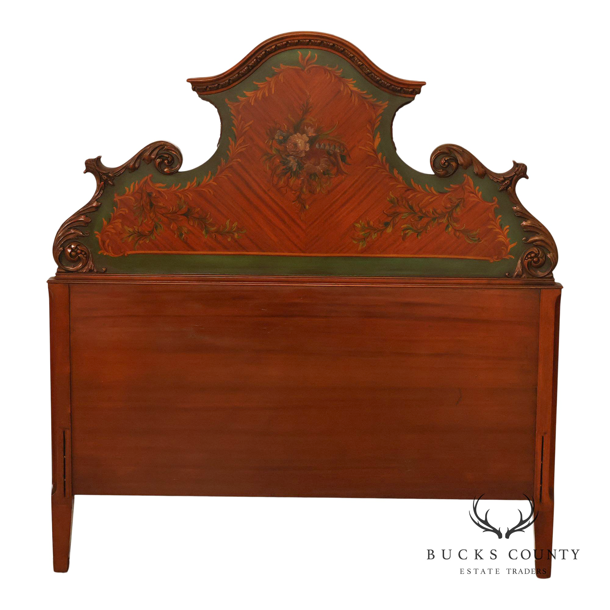 Edwardian Paint Decorated Satinwood Twin Headboard