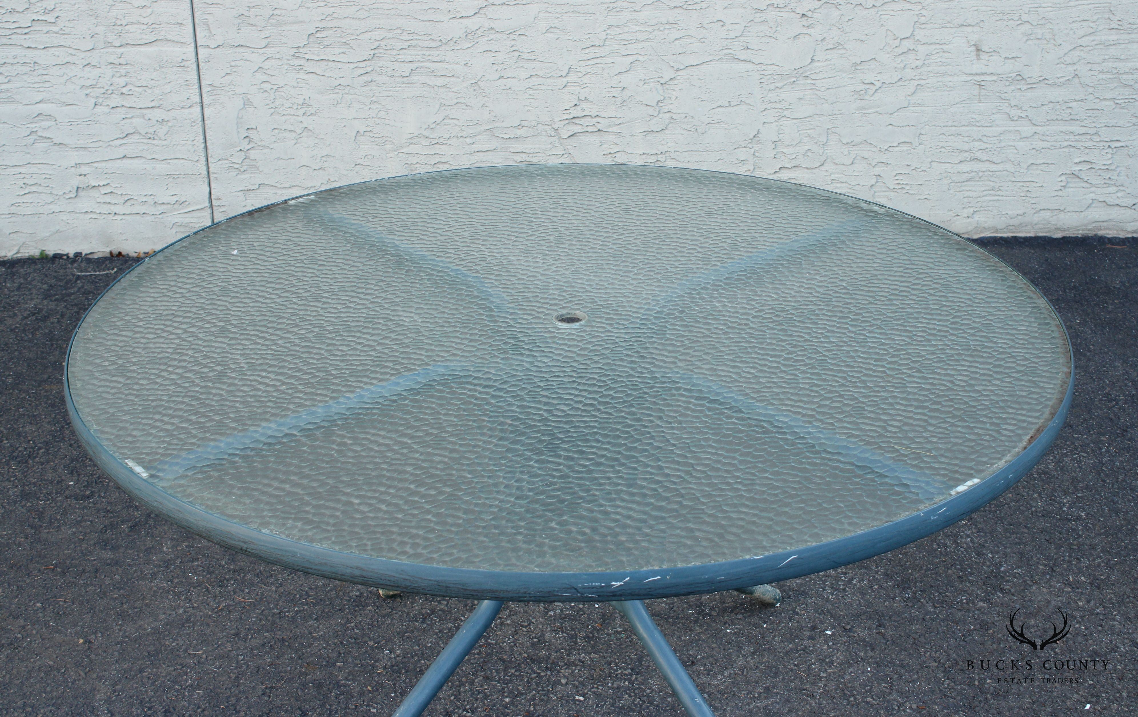 Mid Century Modern Round Glass Top Outdoor Patio Table