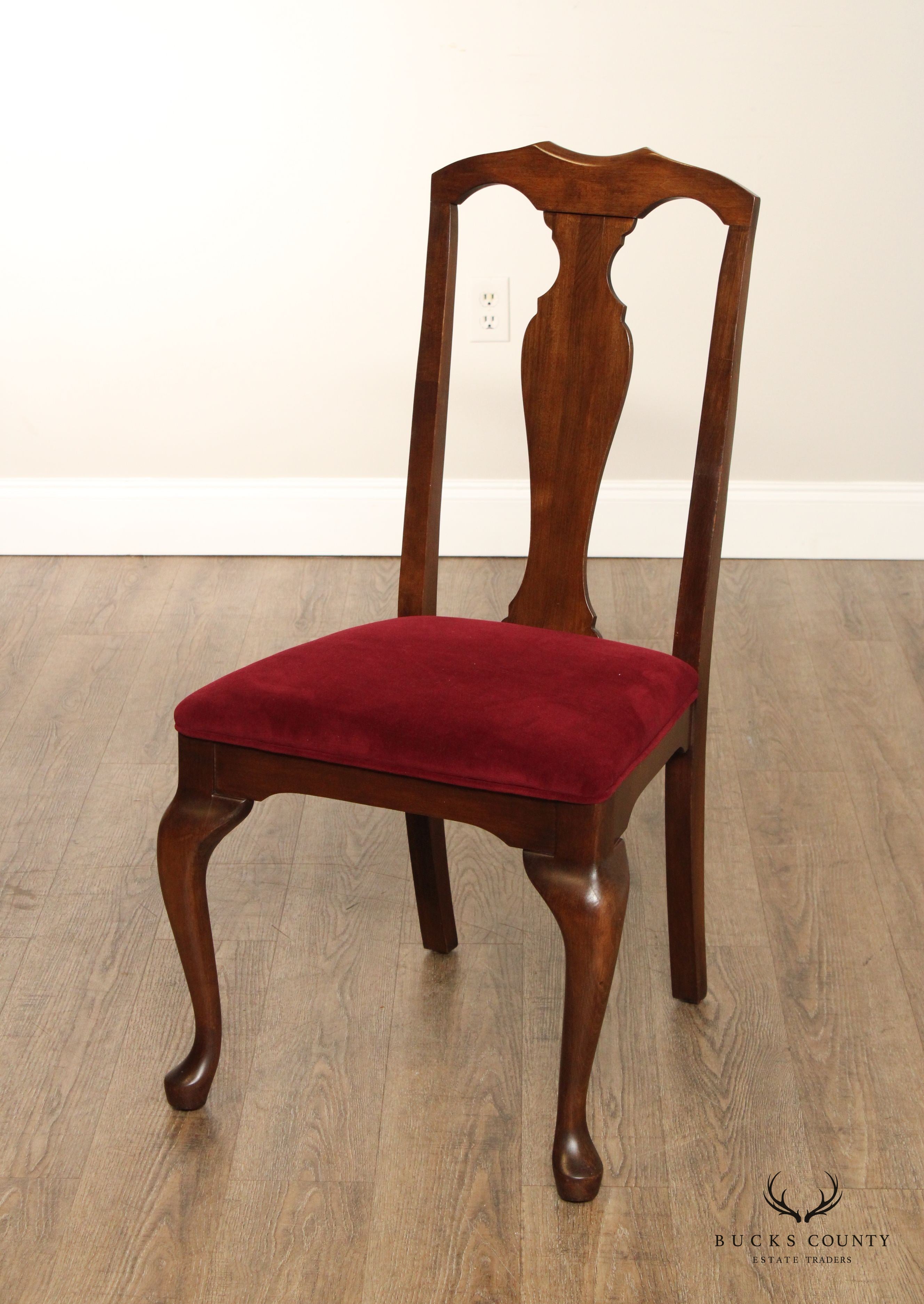 Queen Anne Style Set of Eight Carved Cherry Dining Chairs