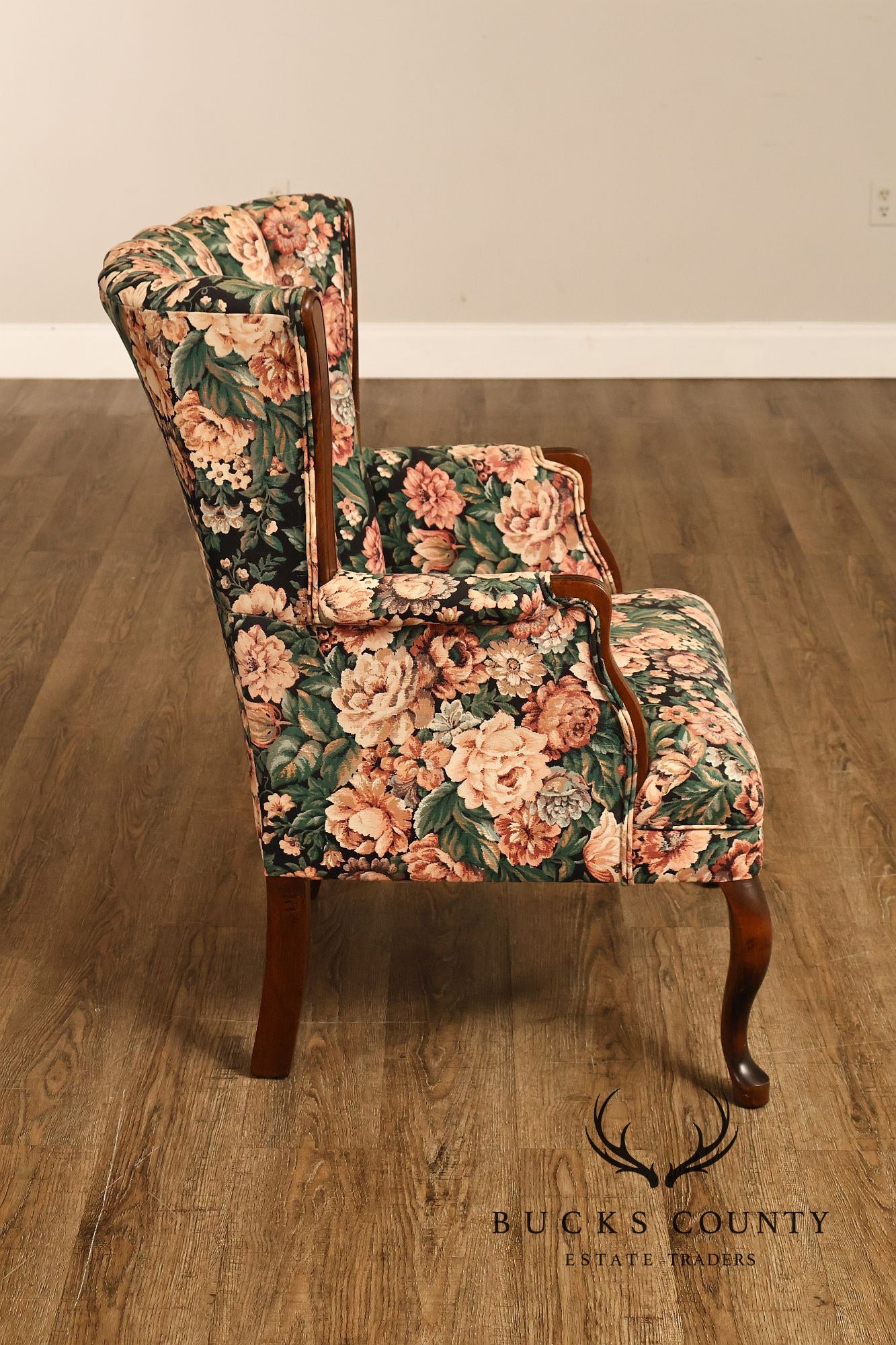 Queen Anne Style Vintage Channel Back Armchair