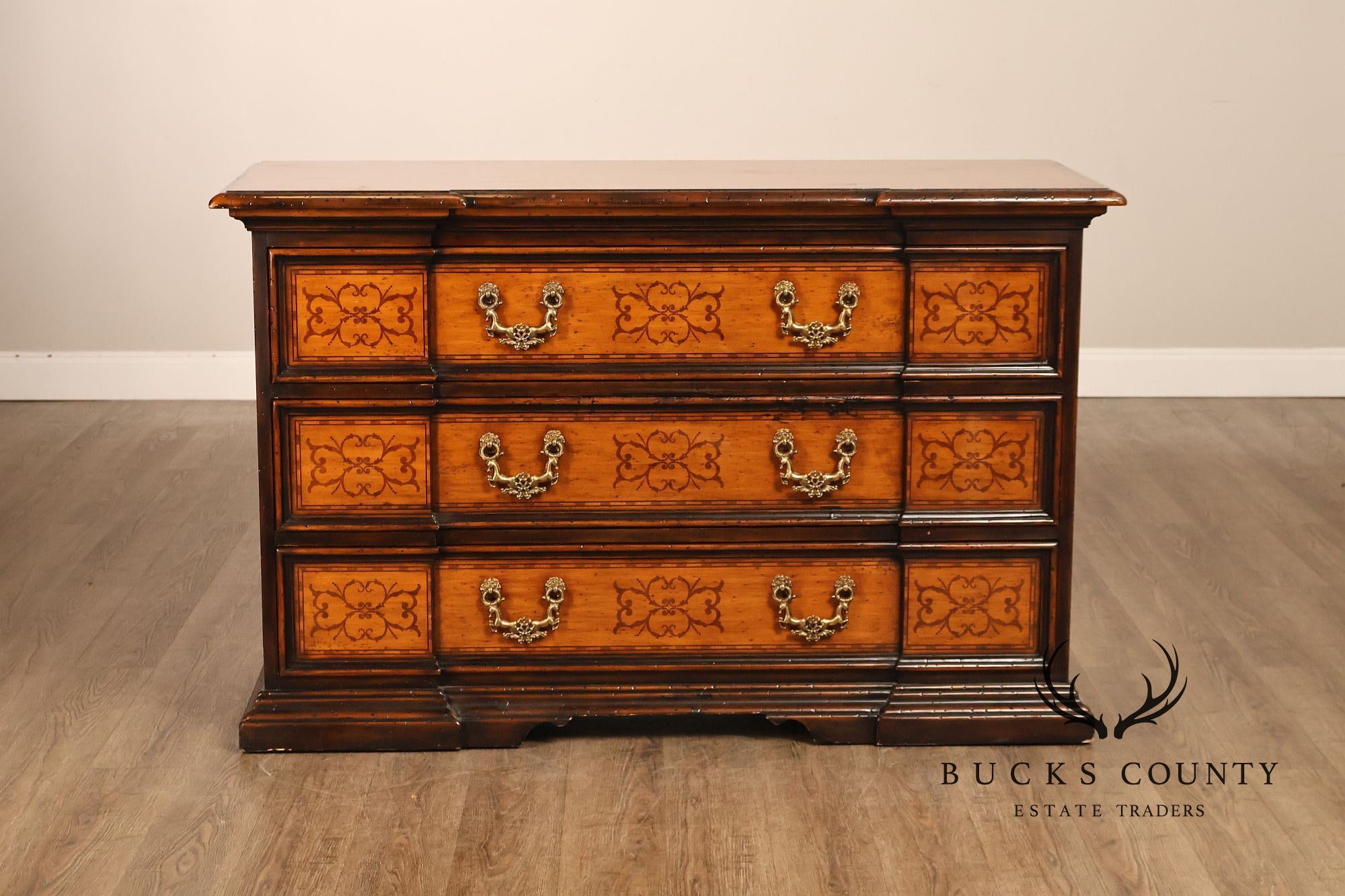 Theodore Alexander Chateau Du Vallois Inlaid Three Drawer Dresser