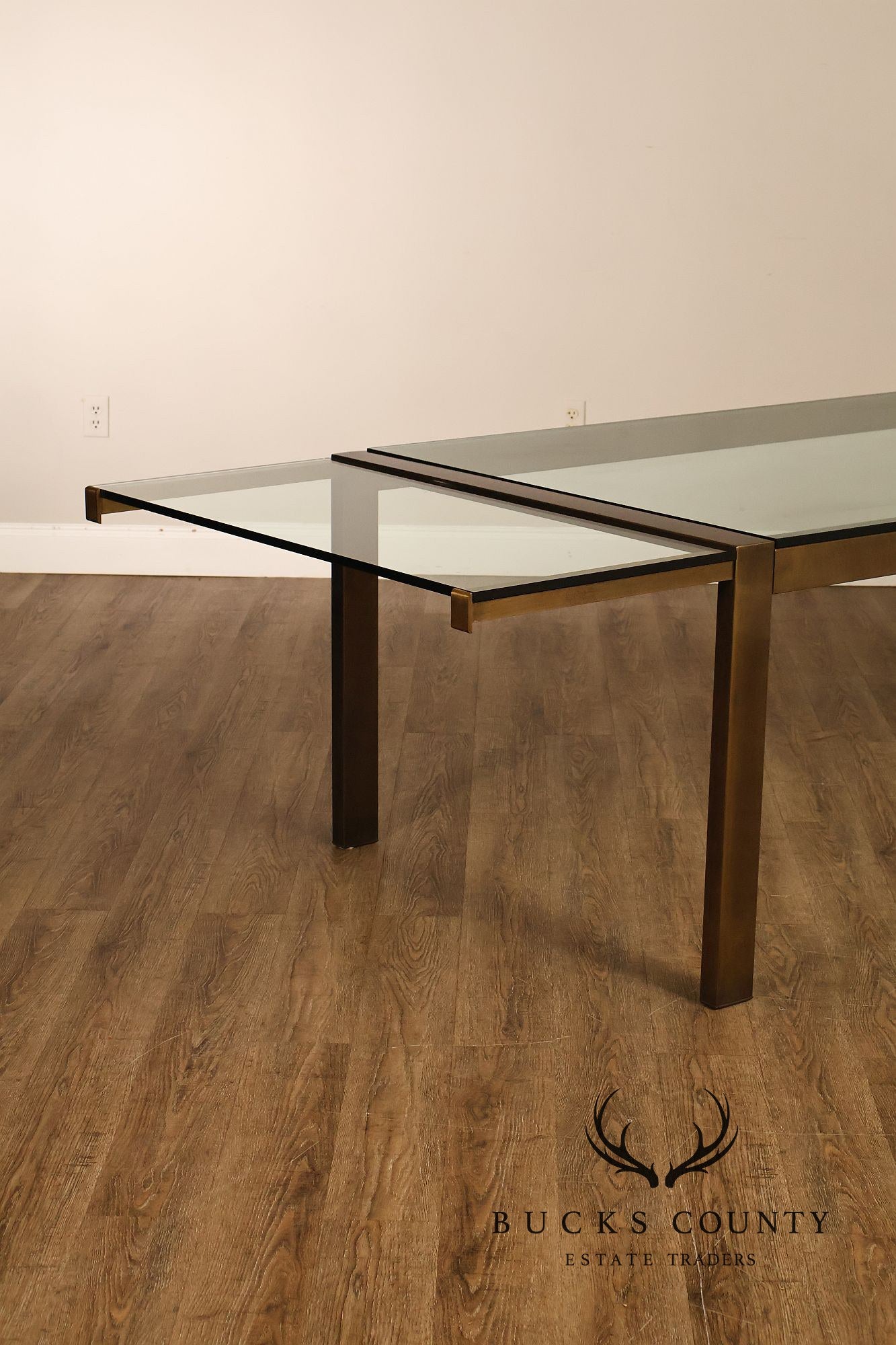 John Stuart Bronze Finish Glass Top Extendable Dining Table