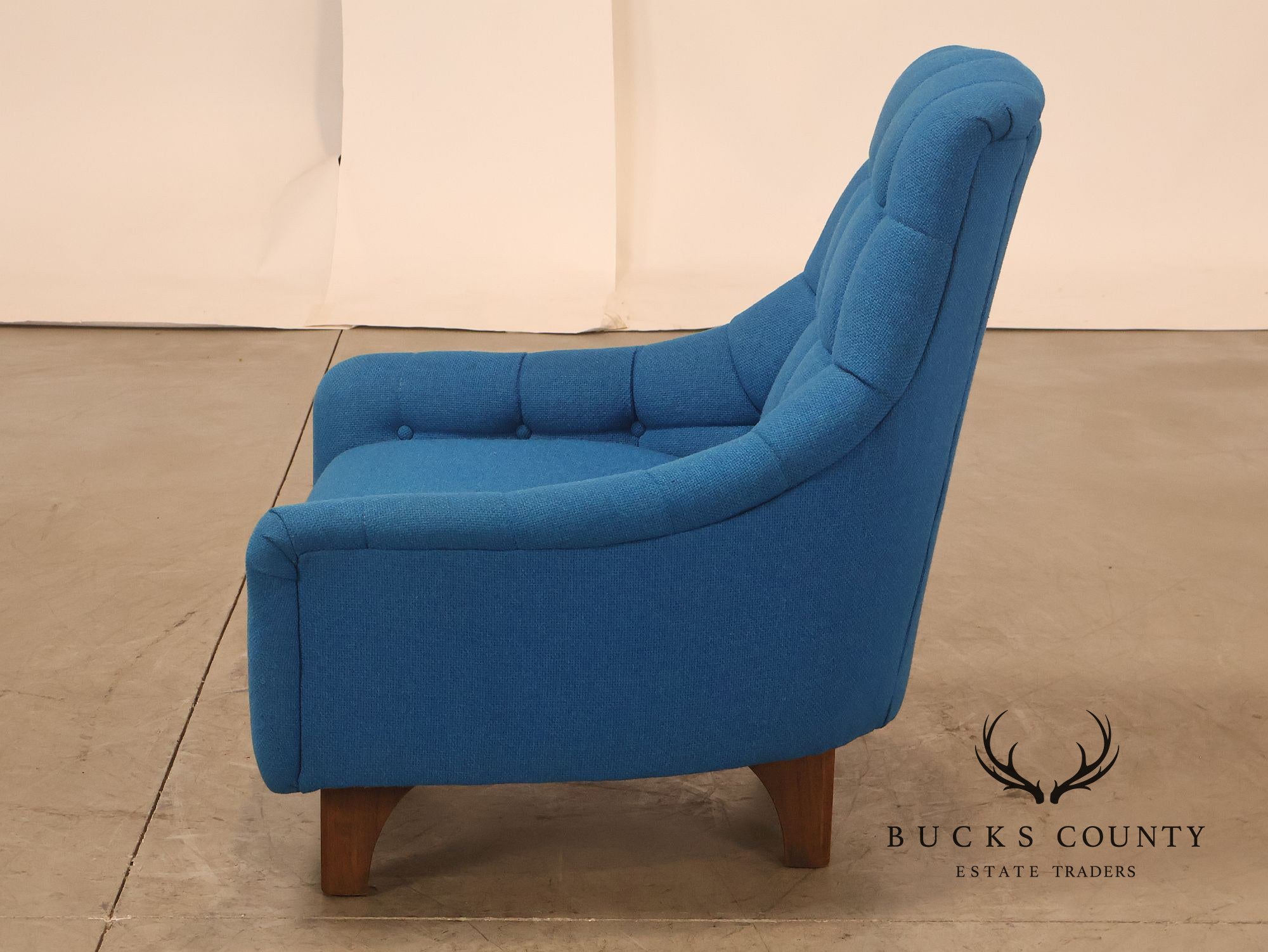 Vintage Schnadig Mid Century Modern Blue Upholstered Tufted Lounge Chair