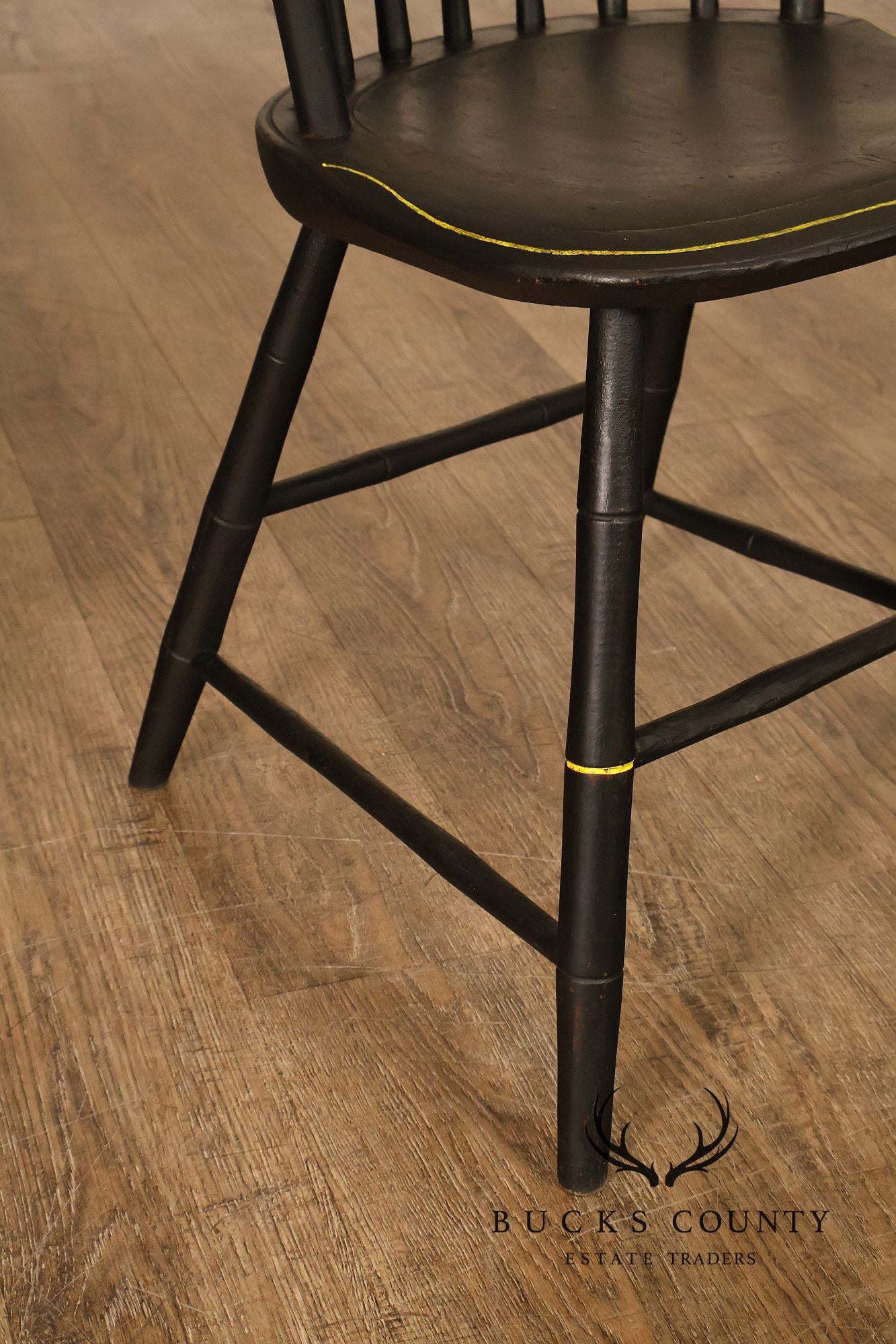 Vintage Stenciled Black Windsor Style Set Of Eight Dining Chairs