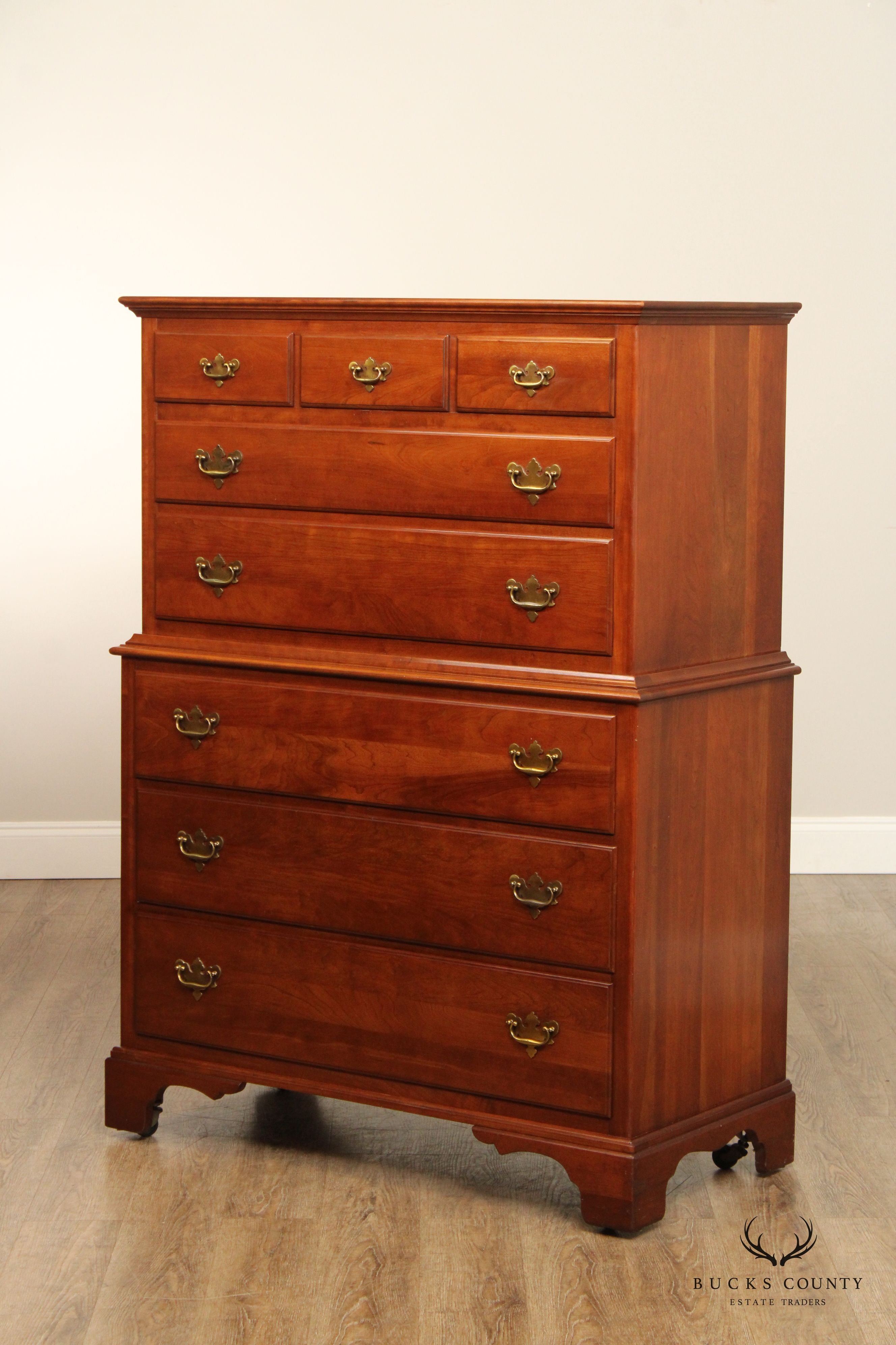 Unique Furniture Makers Vintage Chippendale Style Solid Cherry Chest on Chest