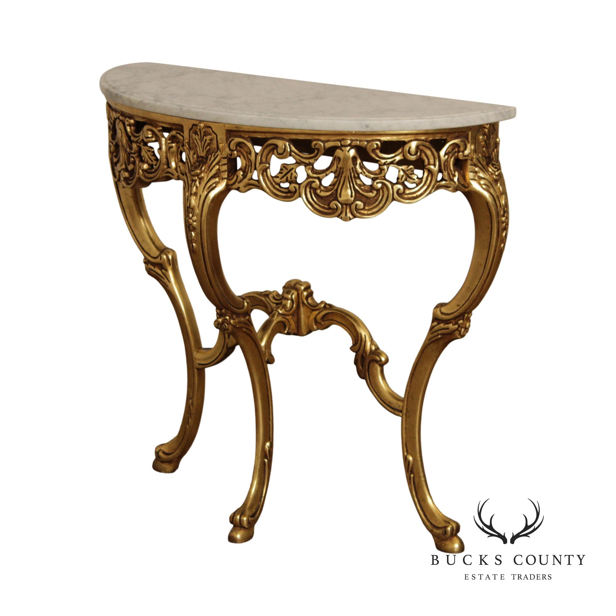 Italian Rococo Style Marble Top Giltwood Console Table