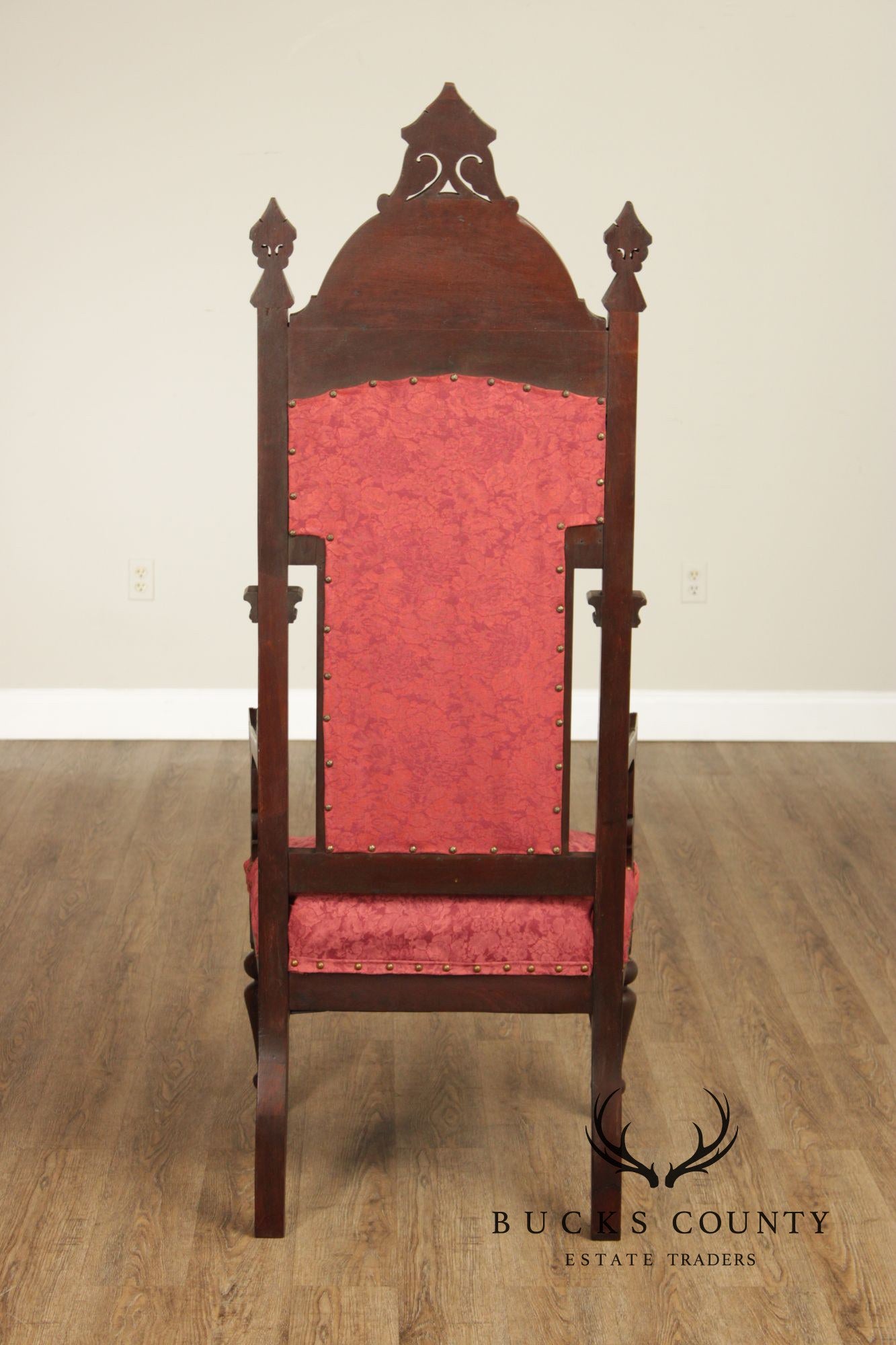 Antique American Gothic Revival Throne Chair