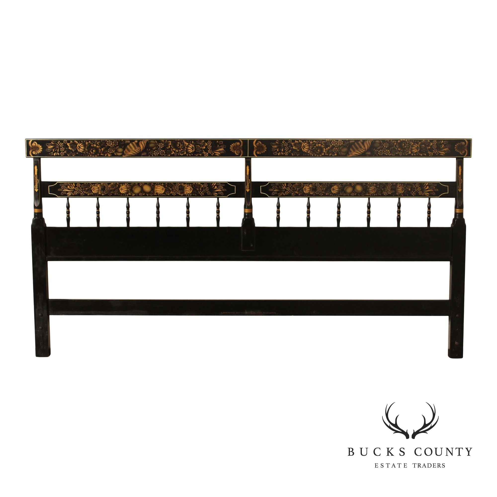 Hitchcock Black And Gold Painted King Headboard