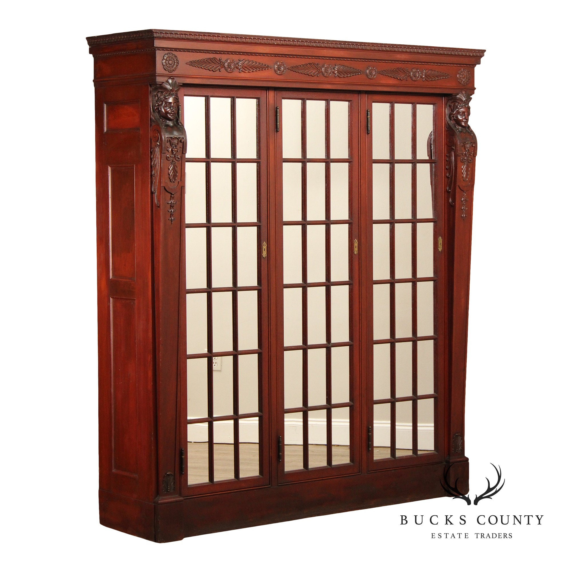 Antique Empire Revival Carved Mahogany Bookcase