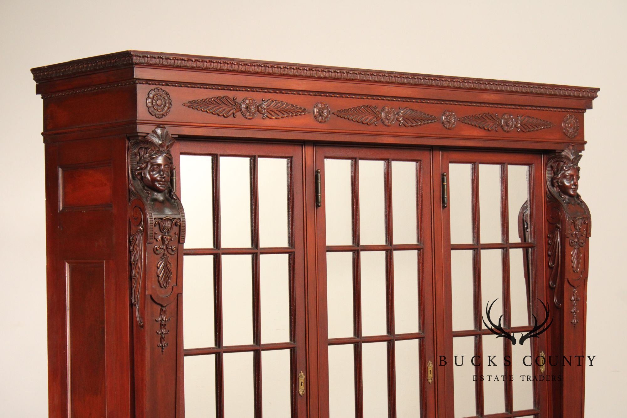 Antique Empire Revival Carved Mahogany Bookcase