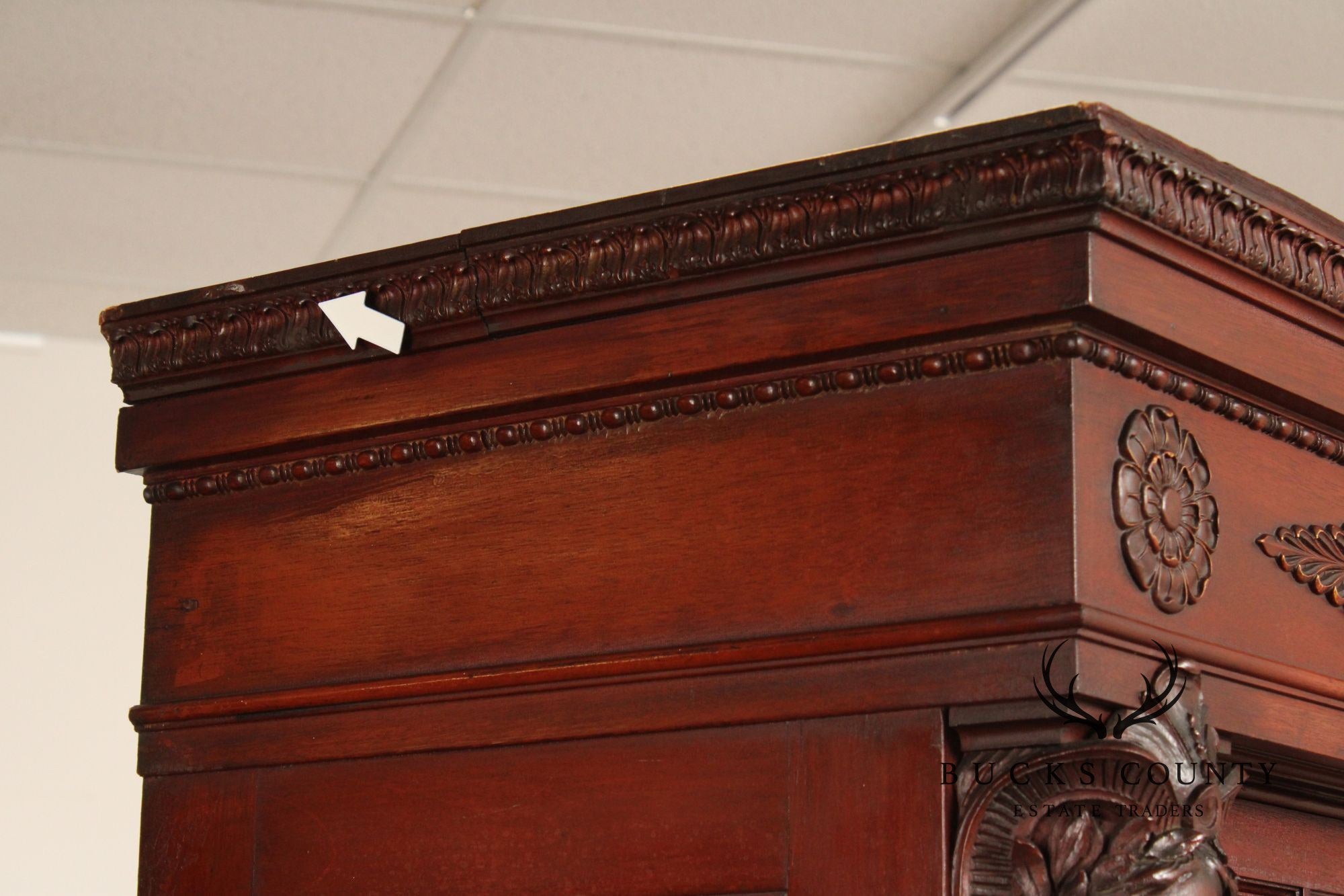 Antique Empire Revival Carved Mahogany Bookcase