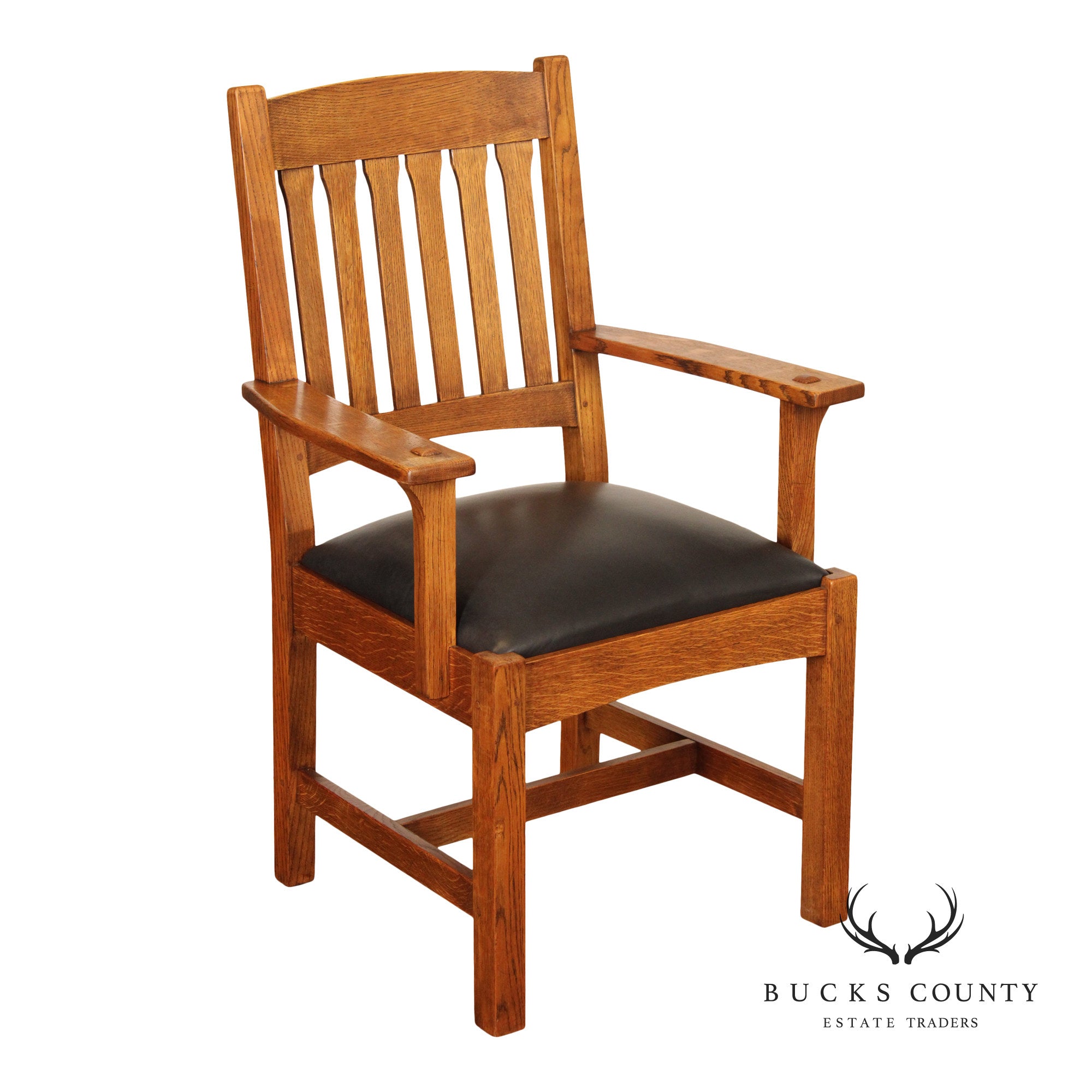 Stickley Mission Collection Oak and Leather Cottage Armchair