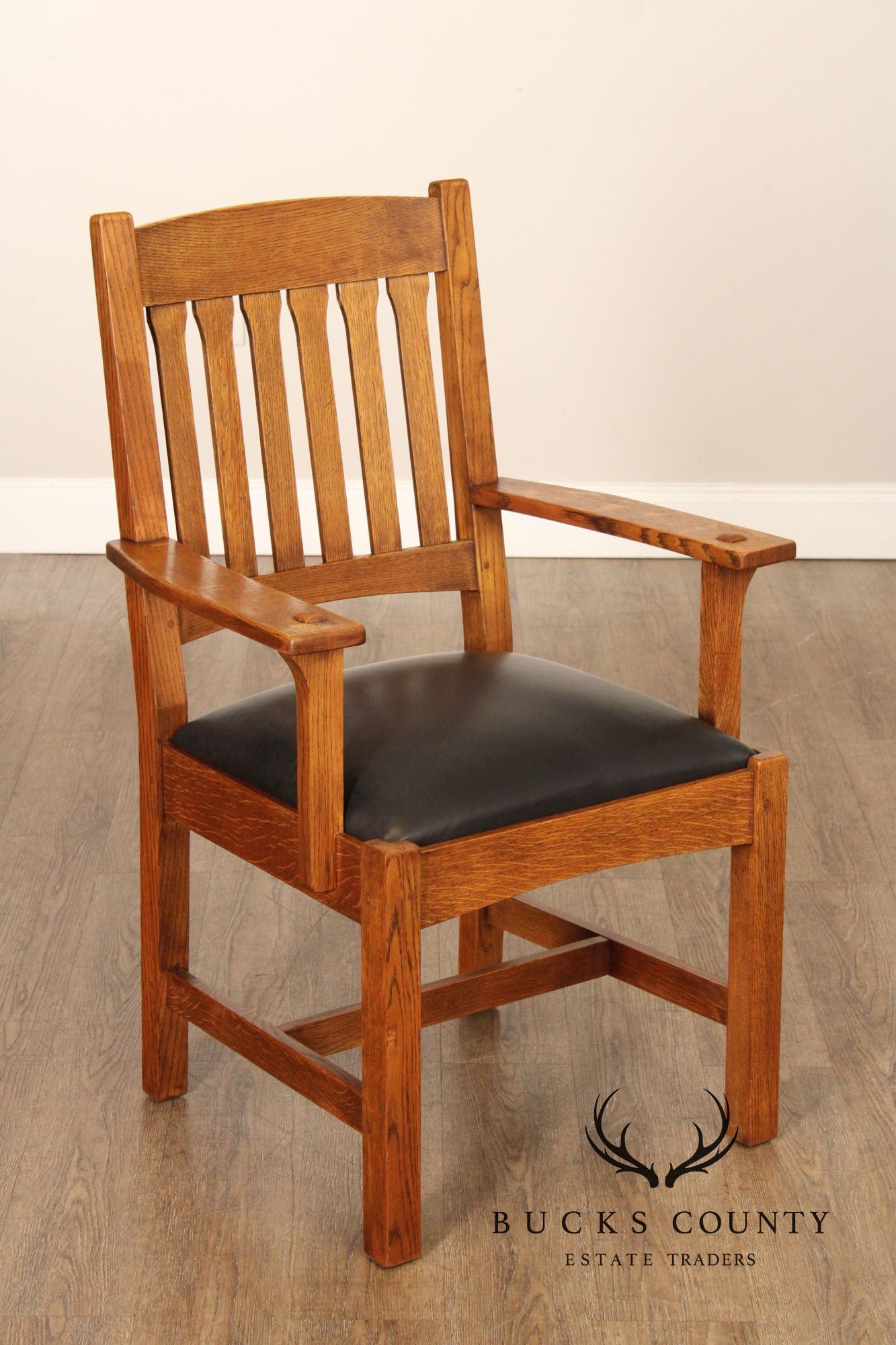 Stickley Mission Collection Oak and Leather Cottage Armchair