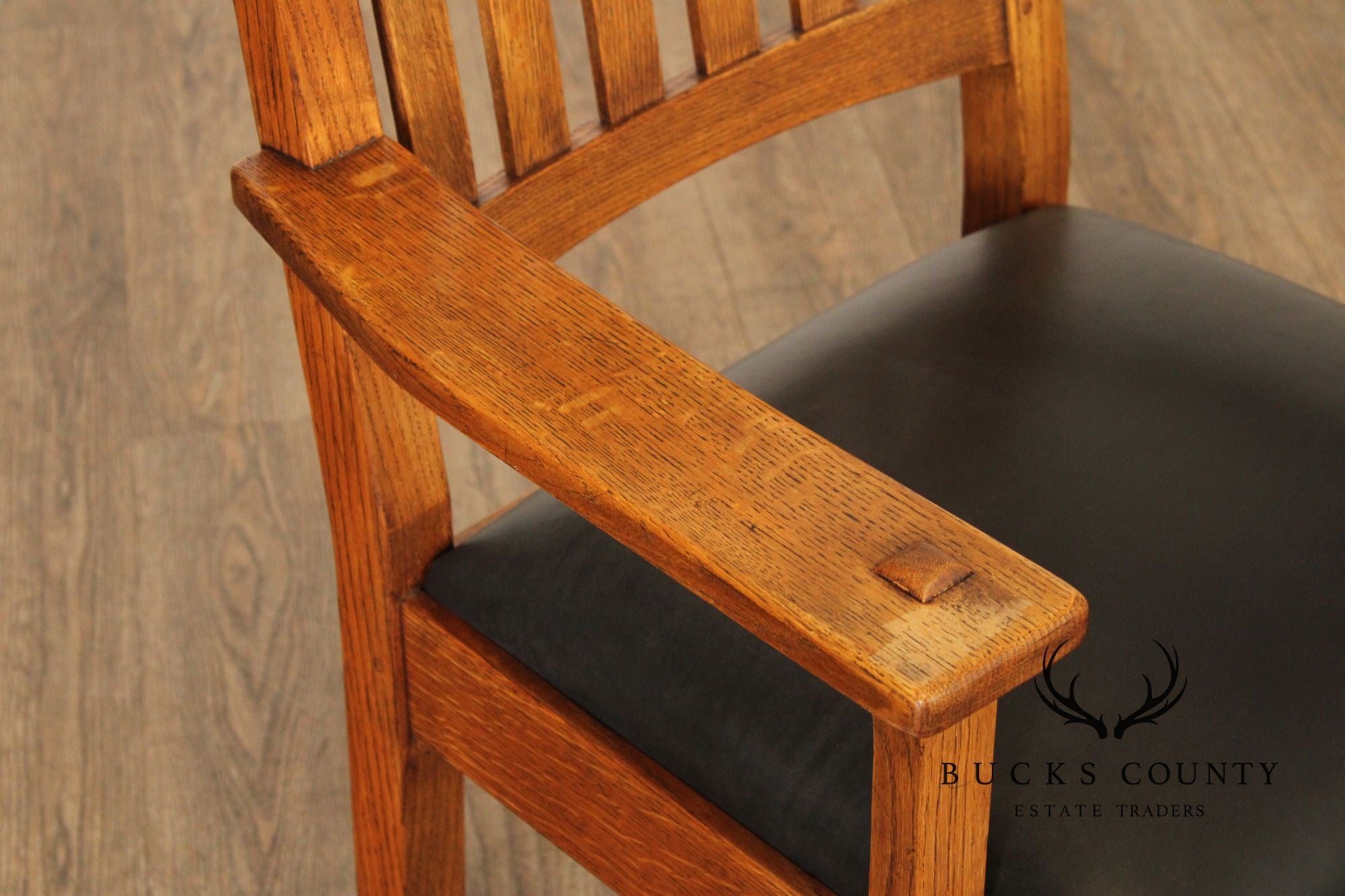 Stickley Mission Collection Oak and Leather Cottage Armchair