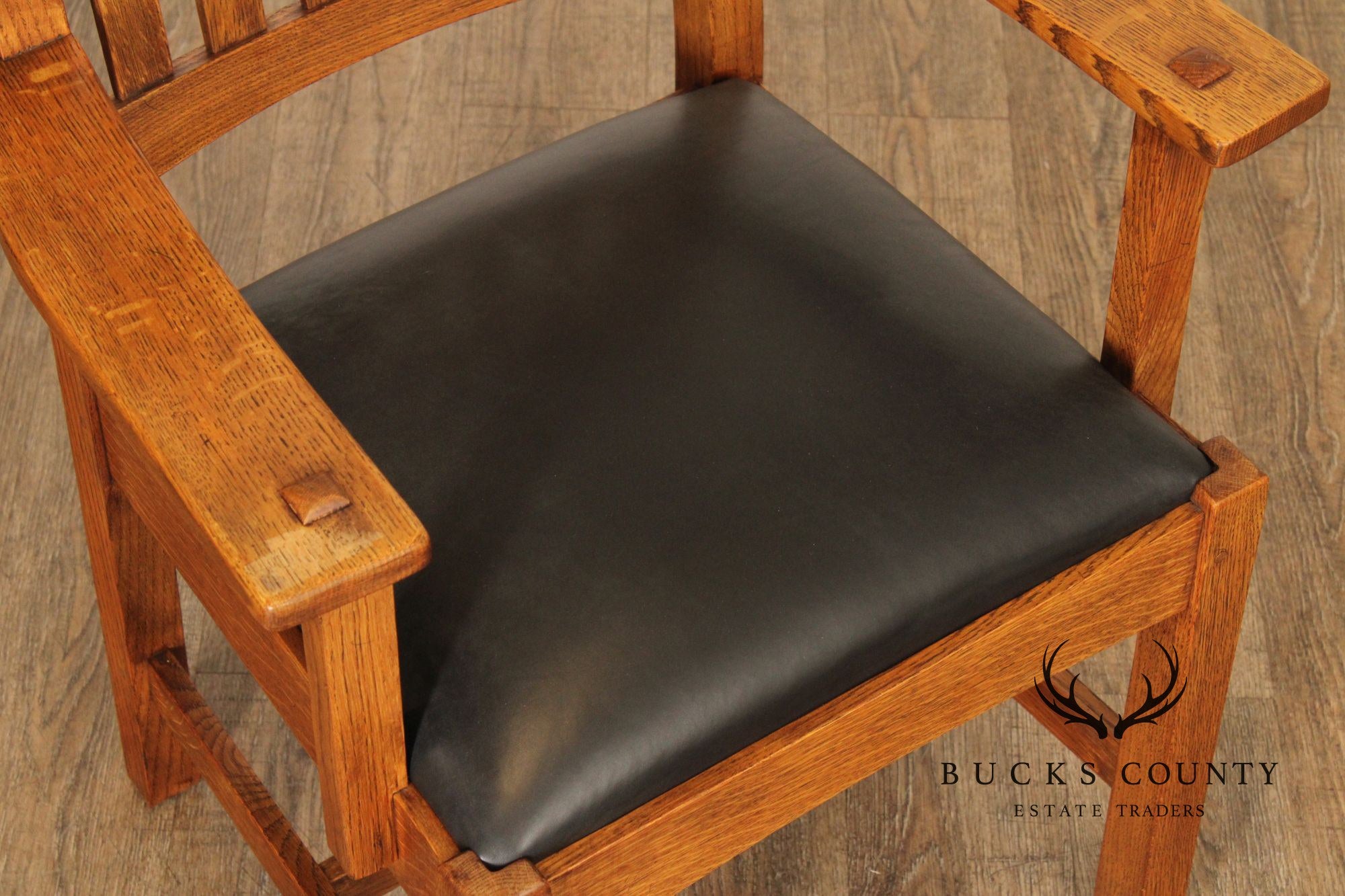 Stickley Mission Collection Oak and Leather Cottage Armchair