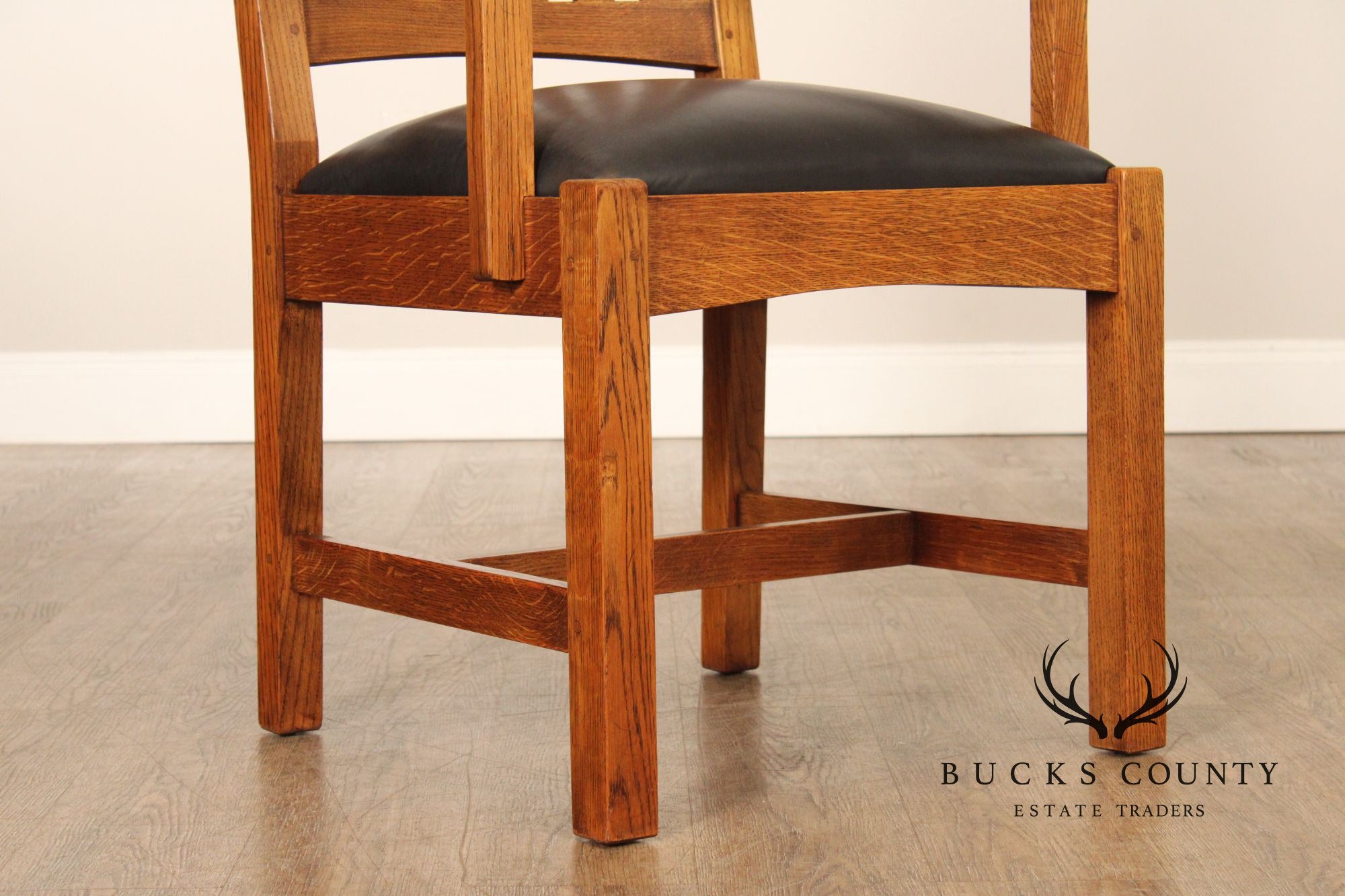 Stickley Mission Collection Oak and Leather Cottage Armchair